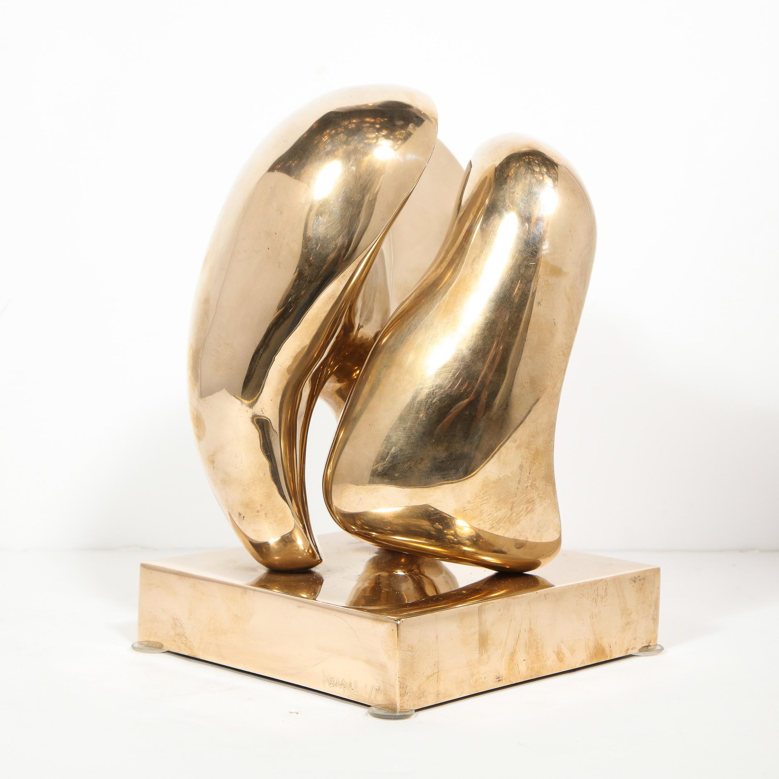 Mid-Century Modern Abstract Polished Brass Amorphic Sculpture Signed by Karpel In Good Condition In New York, NY