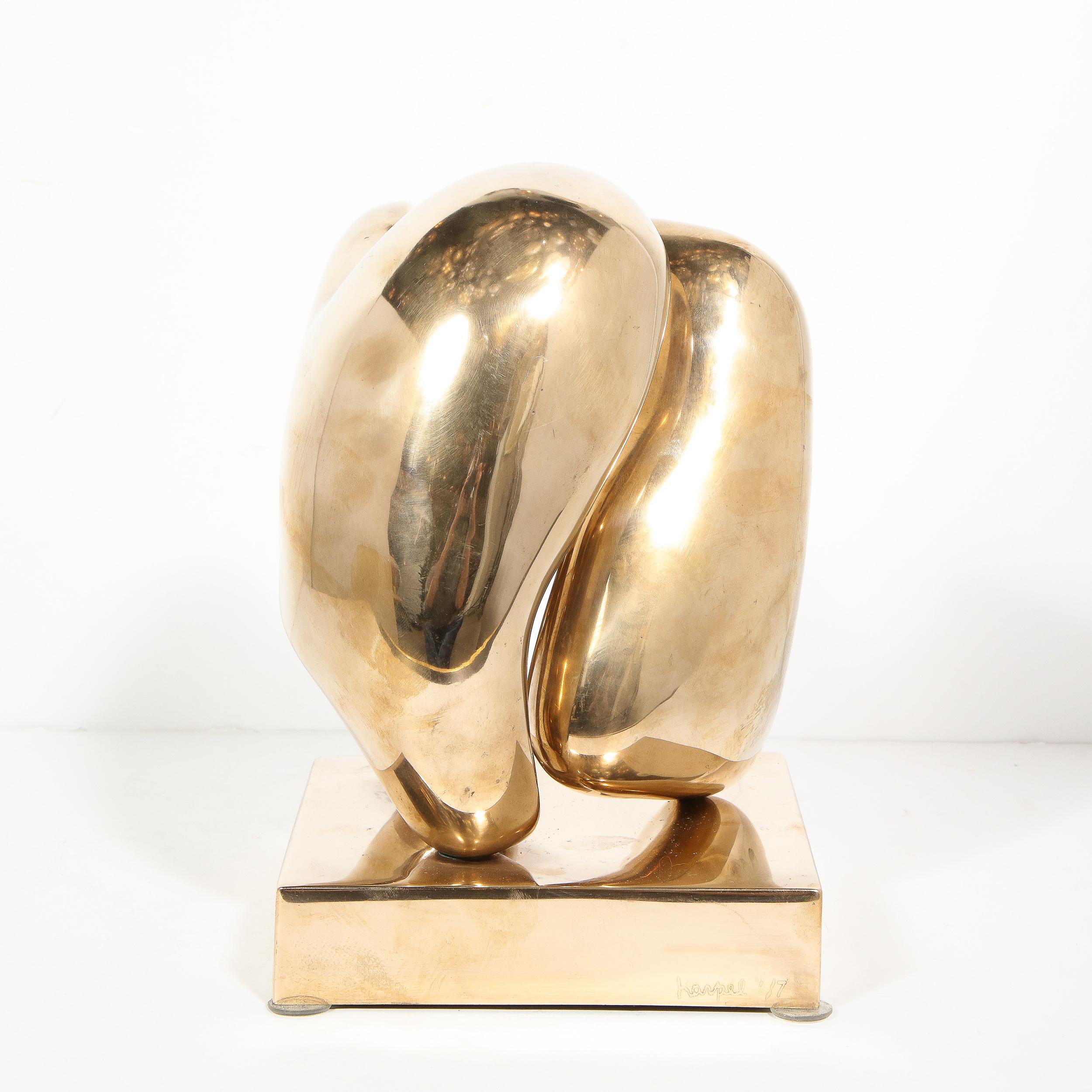20th Century Mid-Century Modern Abstract Polished Brass Amorphic Sculpture Signed by Karpel