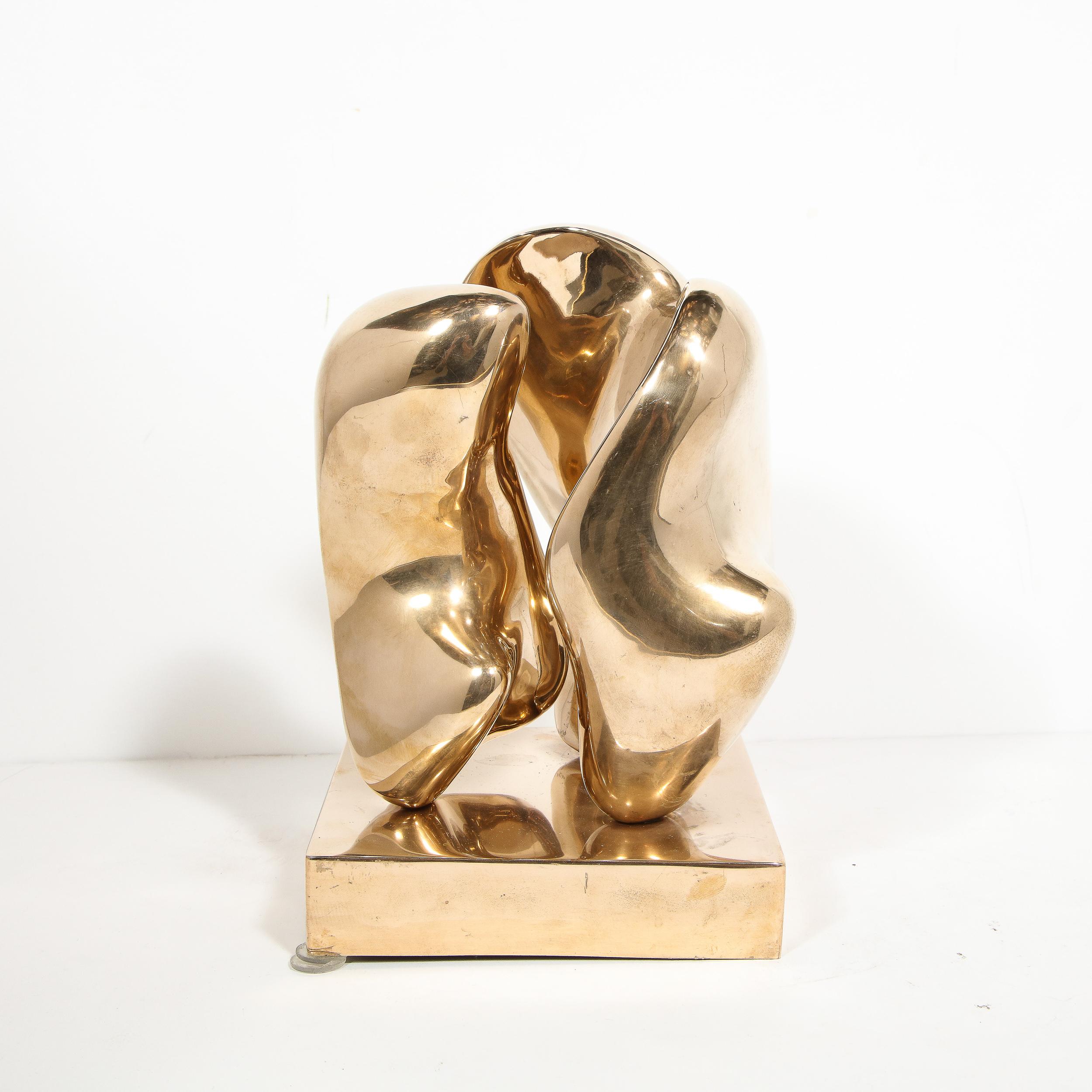 Mid-Century Modern Abstract Polished Brass Amorphic Sculpture Signed by Karpel 4