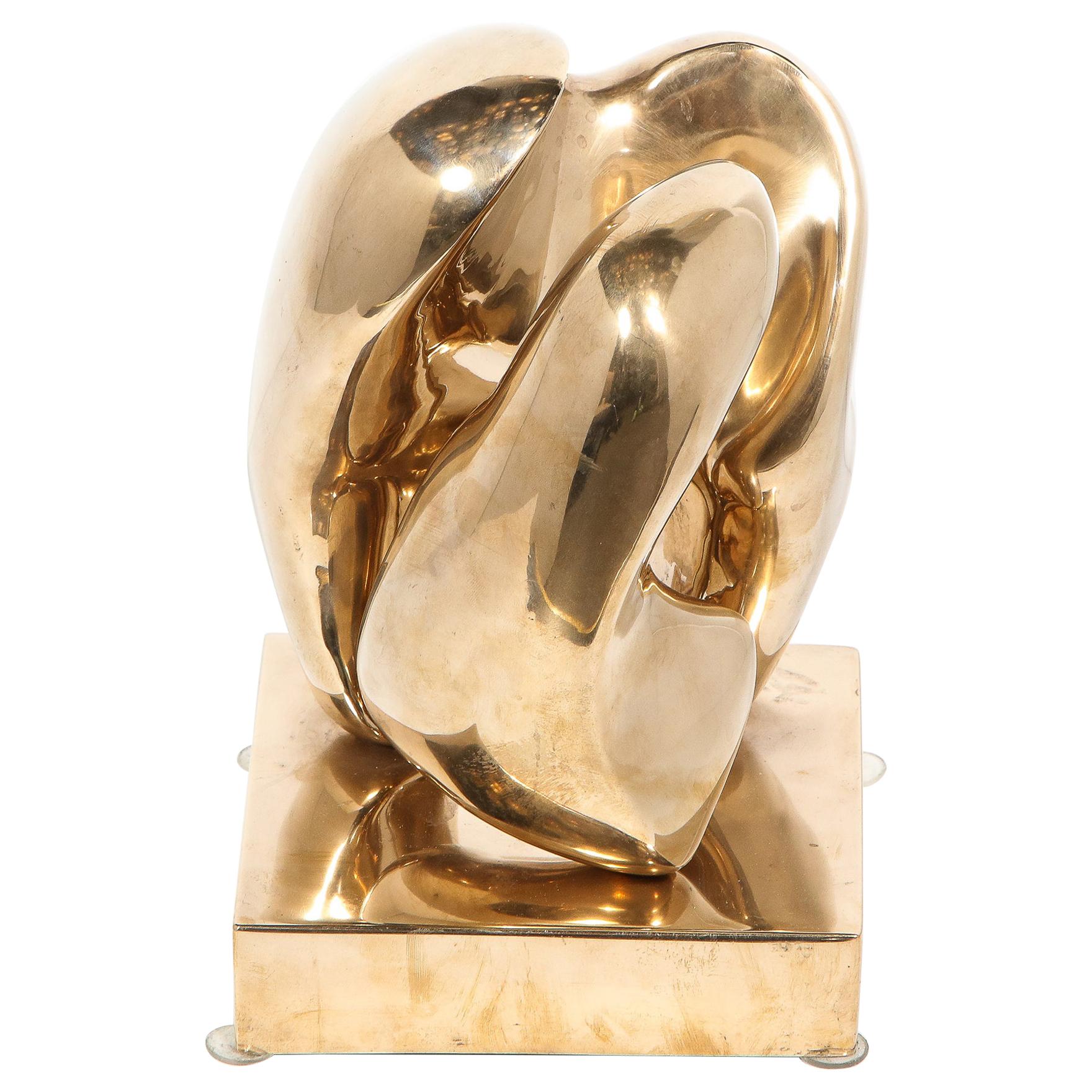 Mid-Century Modern Abstract Polished Brass Amorphic Sculpture Signed by Karpel