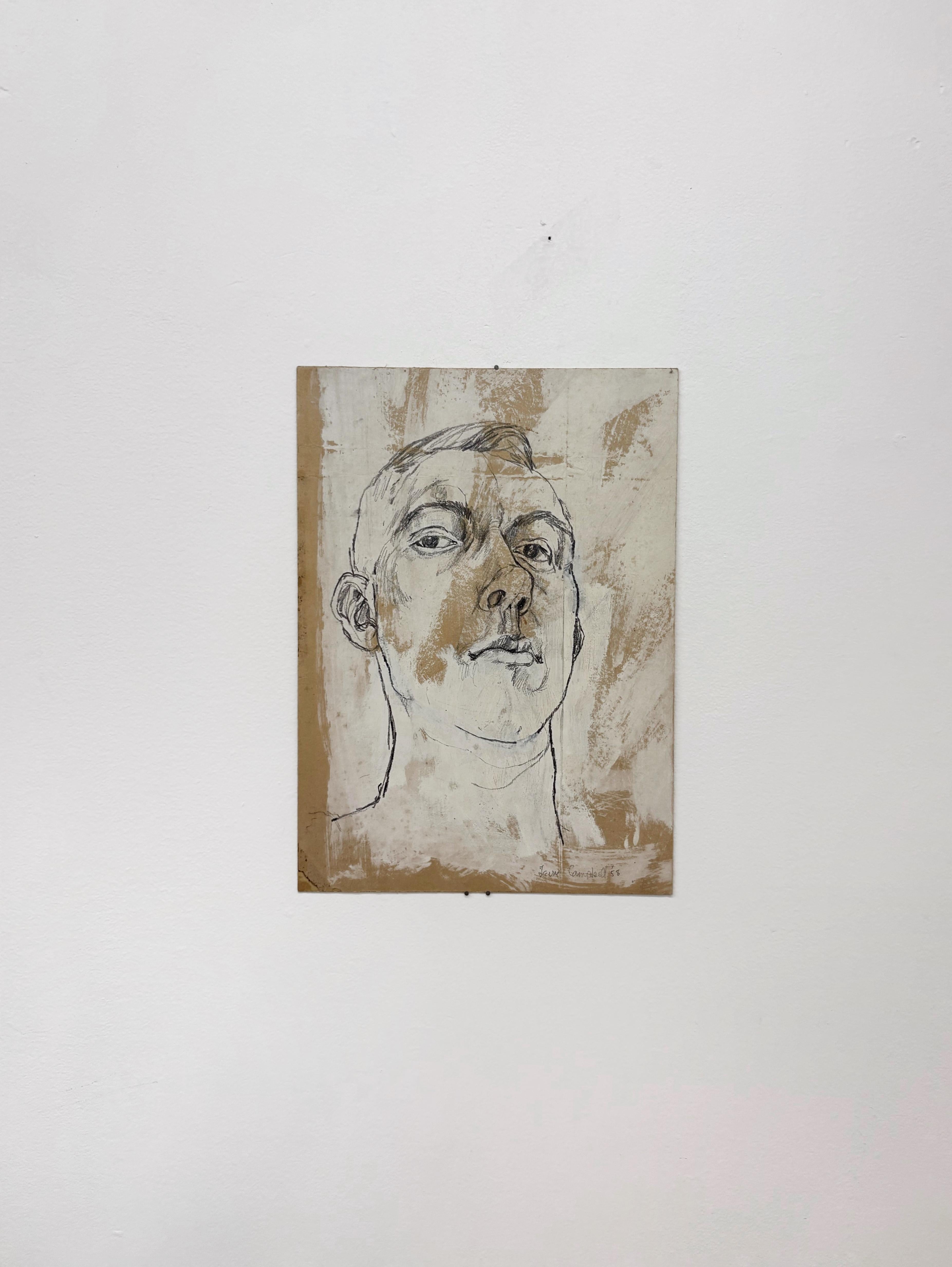 Mid-Century Modern Abstract Portrait Drawing - 1958 Signed Expressionist Artwork (Expressionismus) im Angebot