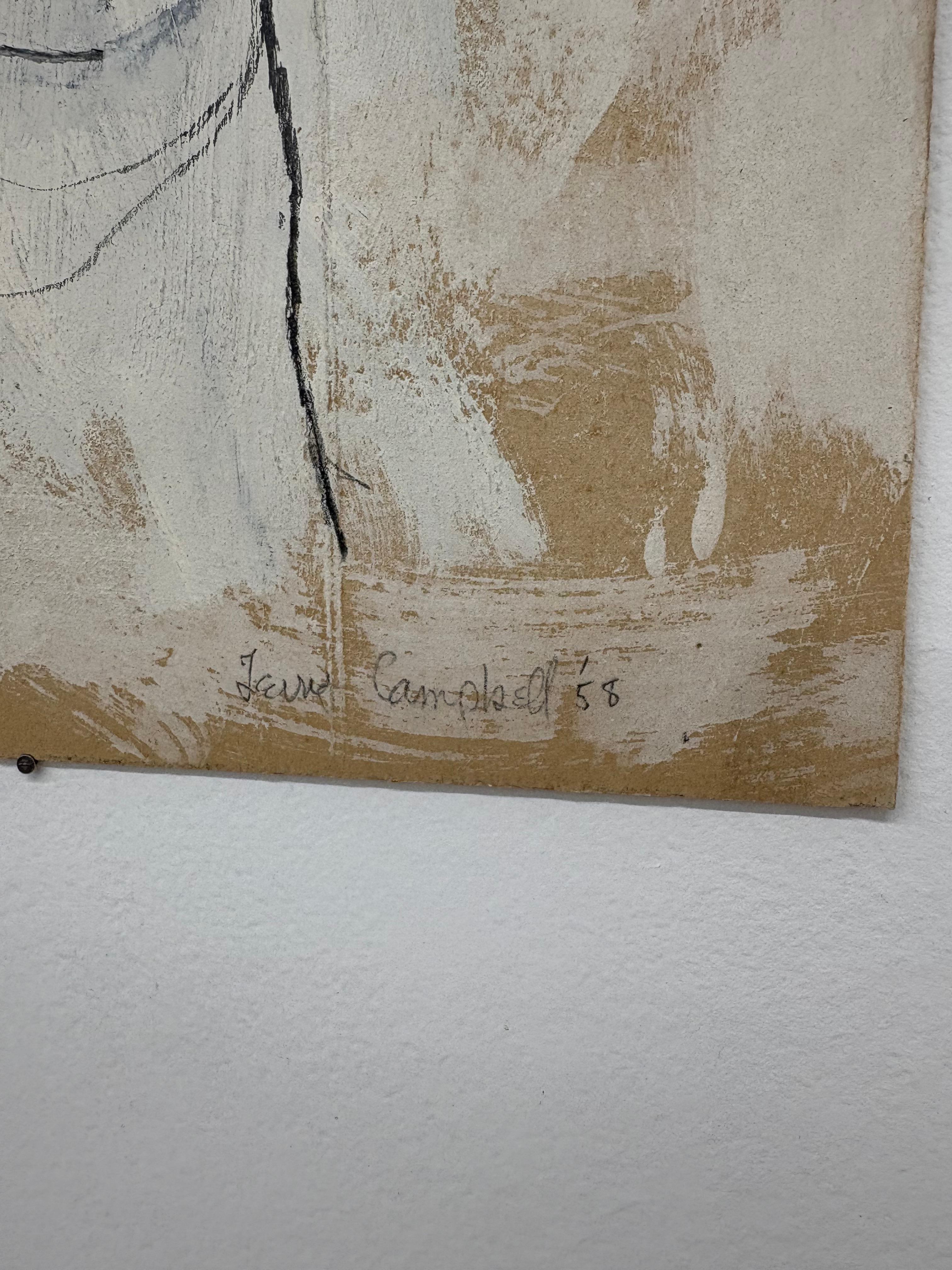 Mid-Century Modern Abstract Portrait Drawing - 1958 Signed Expressionist Artwork im Zustand „Gut“ im Angebot in Los Angeles, CA