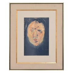 Mid-Century Modern Abstract Portrait Oil on Board Style Francis Bacon