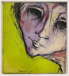 Mid-century Modern Abstract Portrait Painting Signed Francis '60