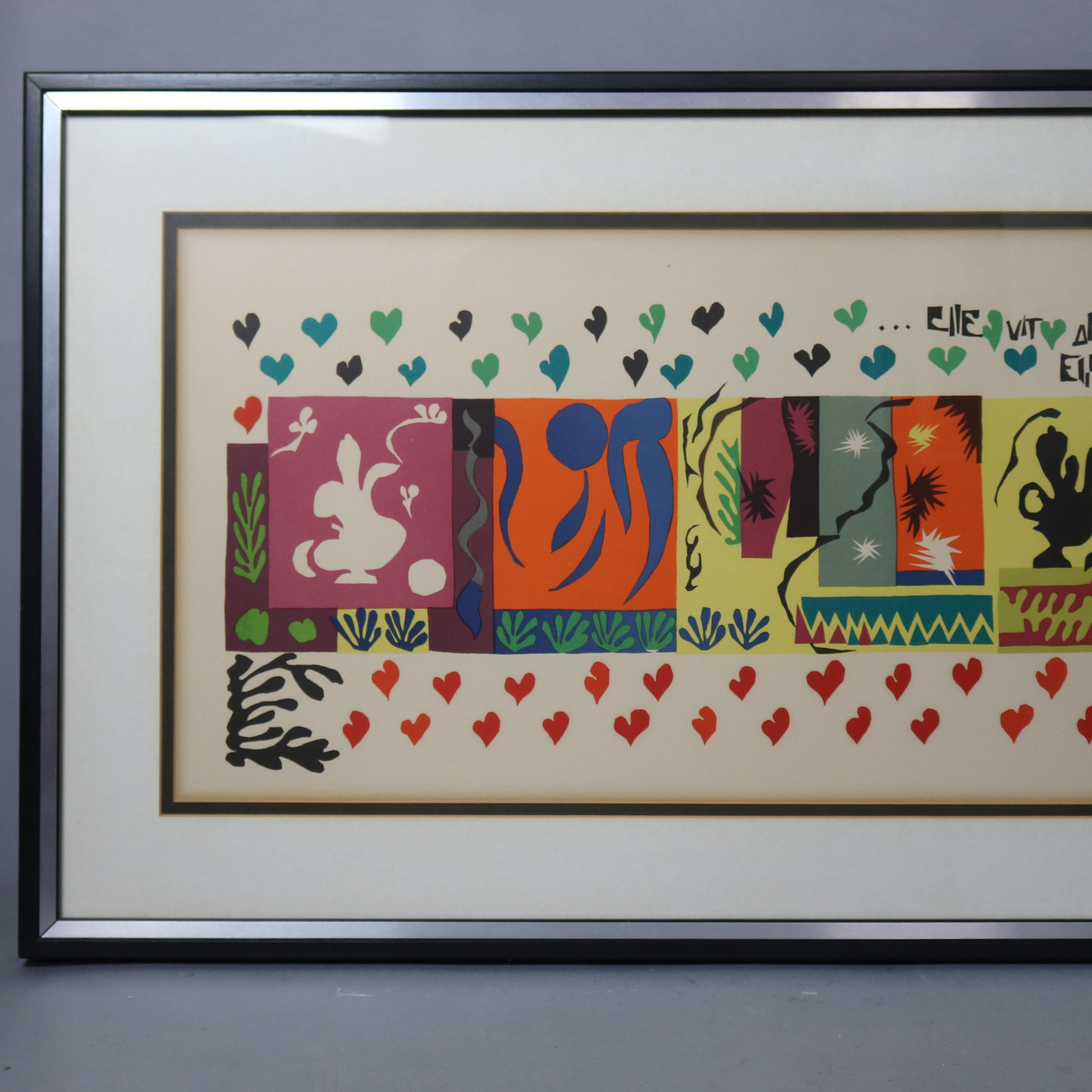 A Mid-Century Modern abstract print after Henri Matisse, matted and framed, 20th century

Measures- 21.5