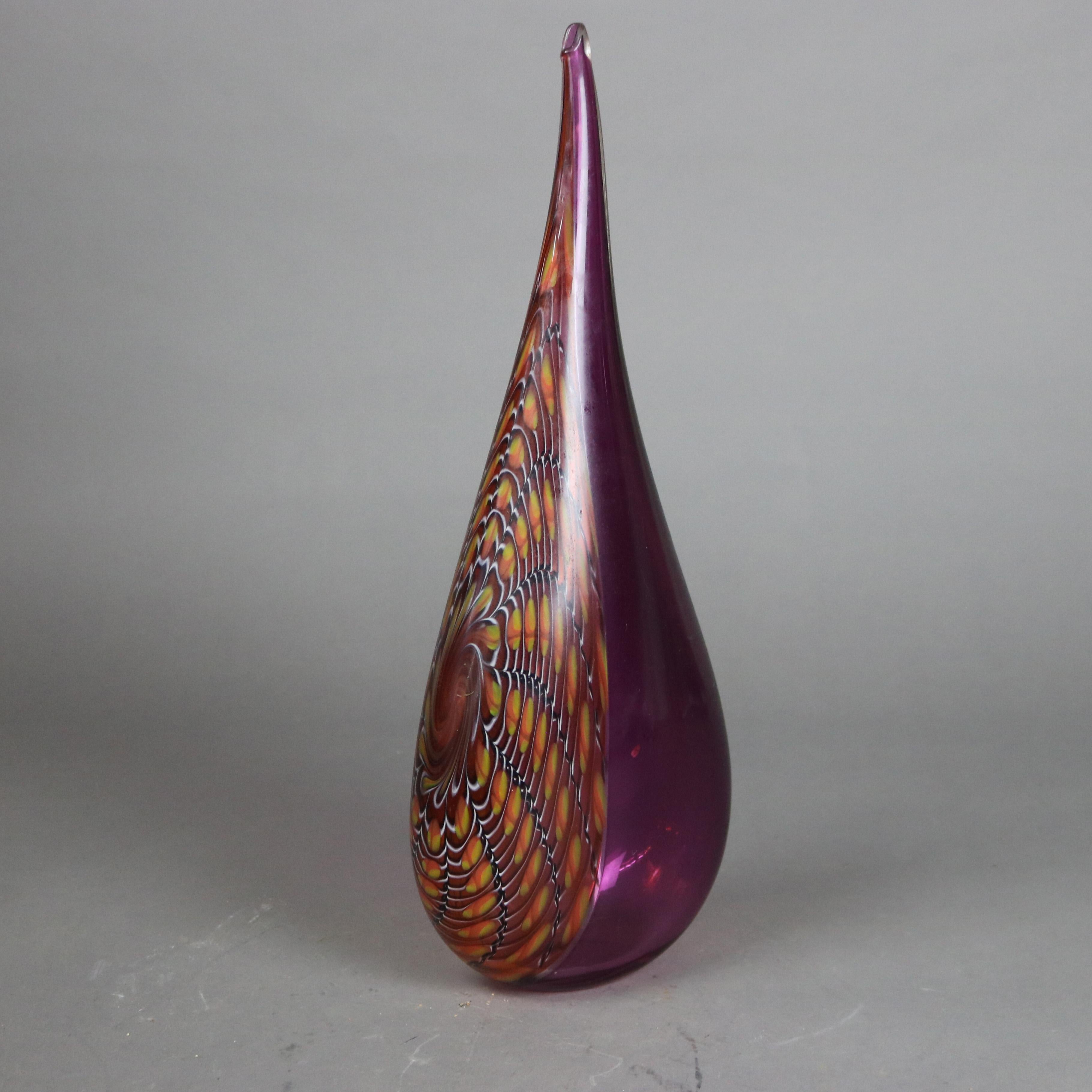 Vaso di vetro artistico con piume astratte della metà del secolo scorso C1960 In condizioni buone in vendita a Big Flats, NY