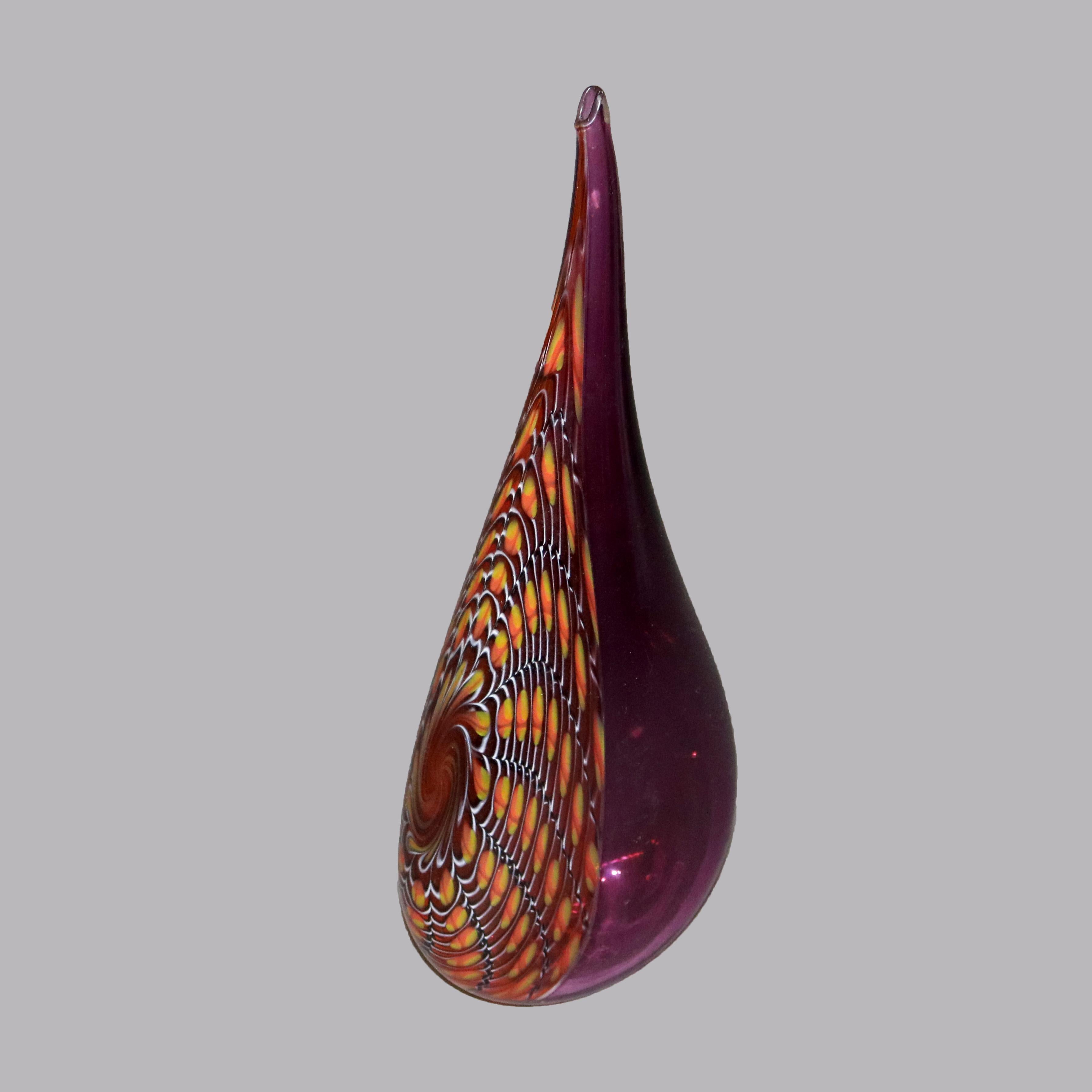 XX secolo Vaso di vetro artistico con piume astratte della metà del secolo scorso C1960 in vendita