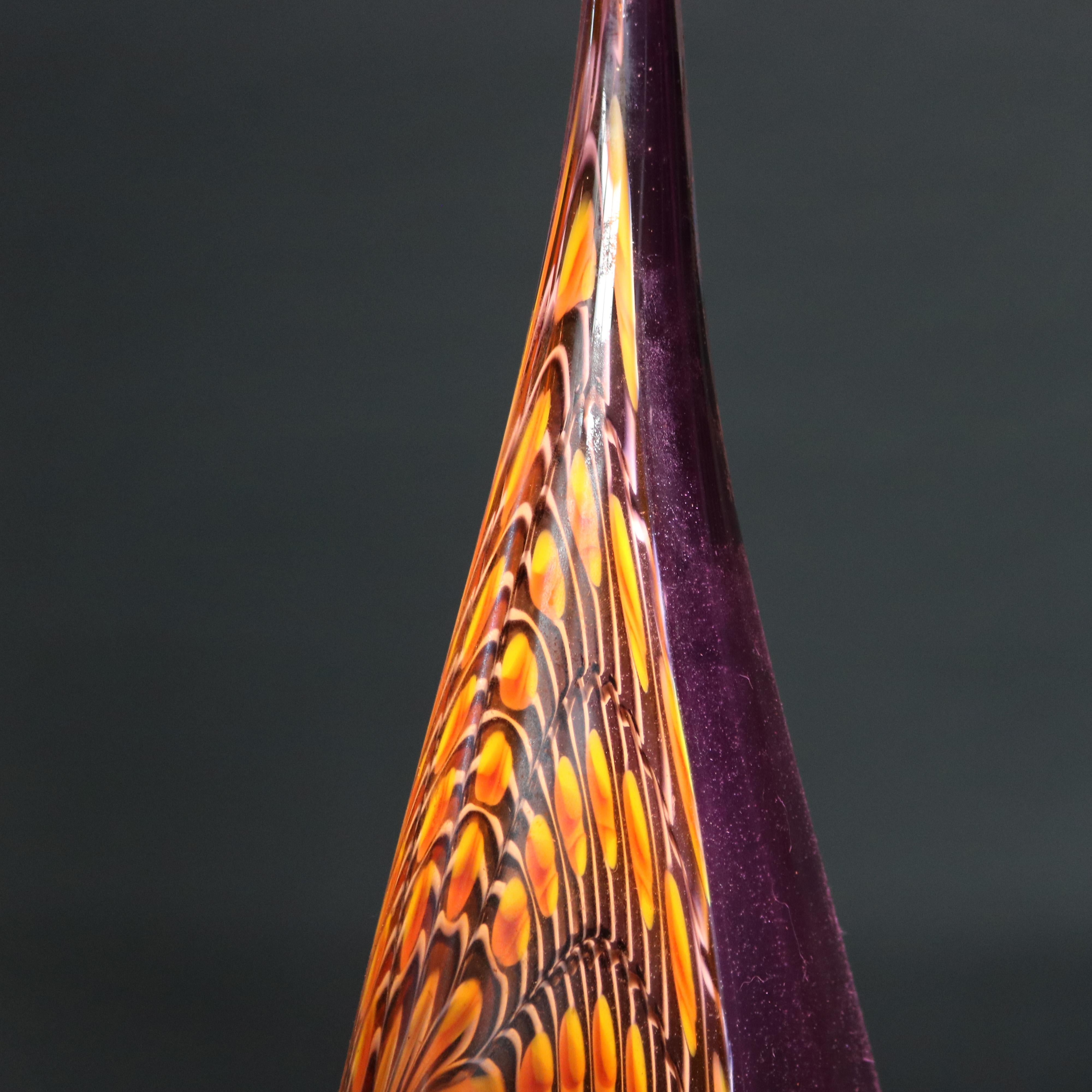 Vaso di vetro artistico con piume astratte della metà del secolo scorso C1960 in vendita 1
