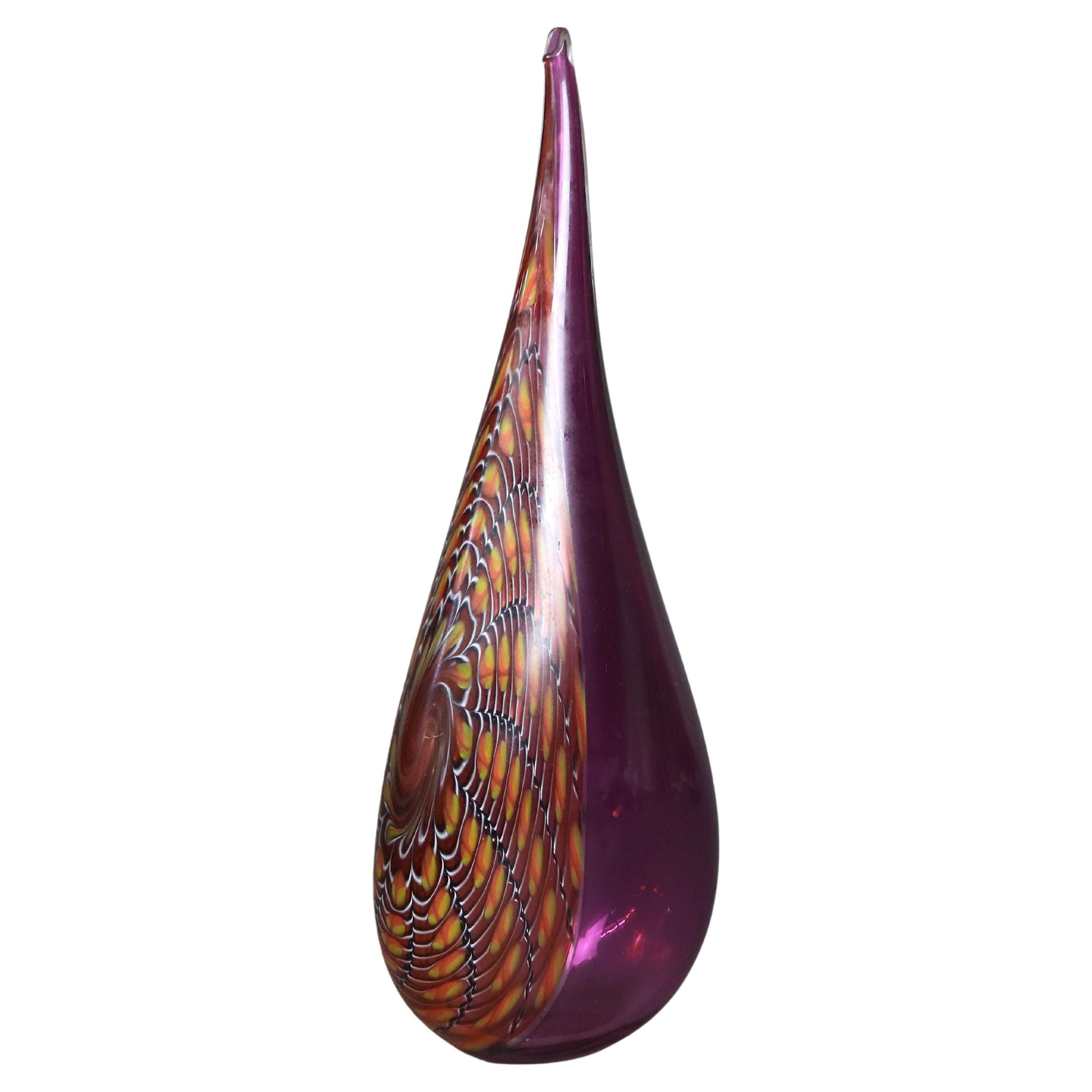 Vaso di vetro artistico con piume astratte della metà del secolo scorso C1960 in vendita