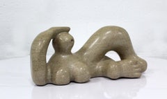 Mid Century Modern Abstract Reclining Figure Stone Sculpture Henry Moore Style