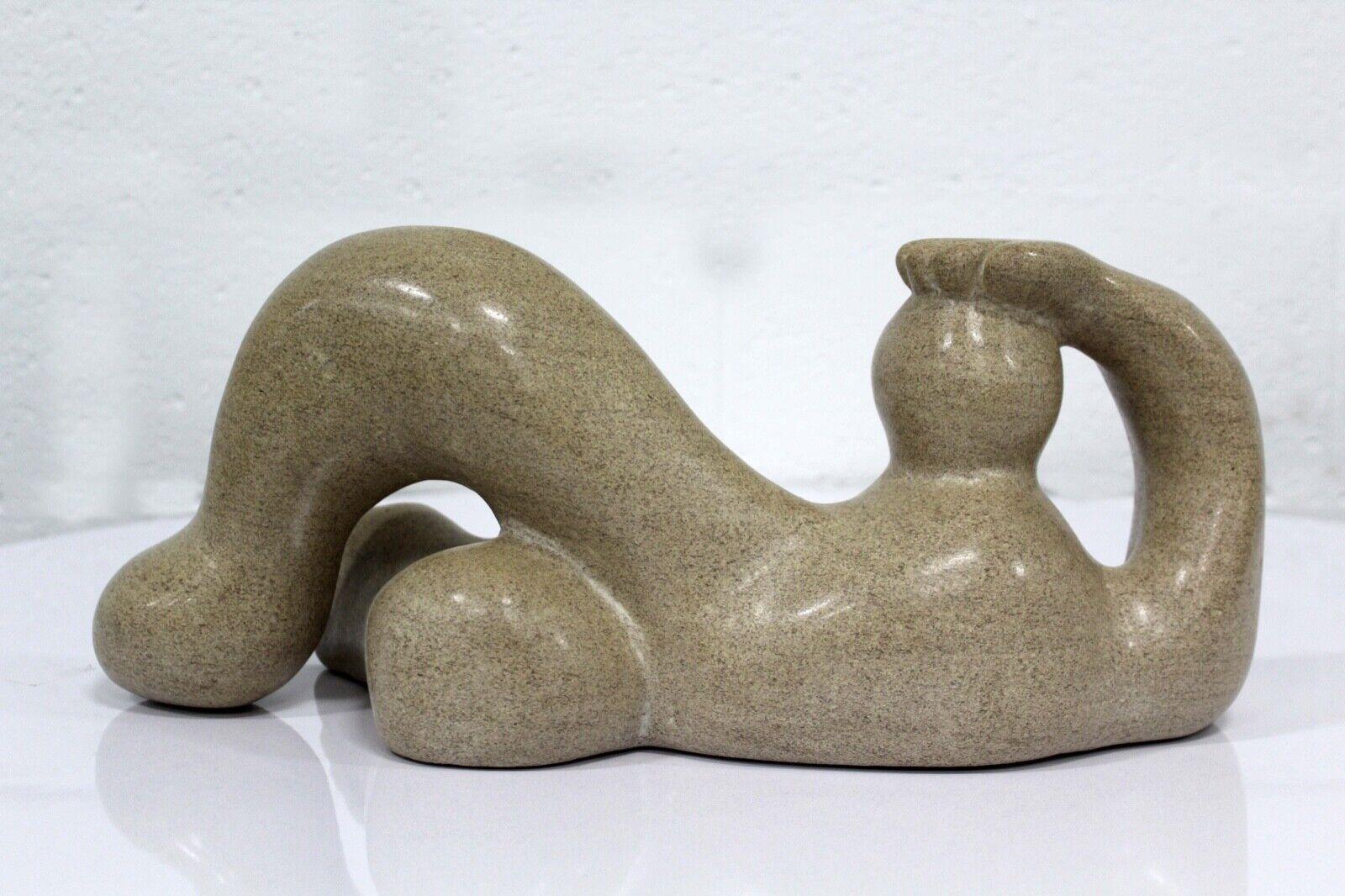 Mid Century Modern Abstract Reclining Figure Stone Sculpture Henry Moore Style In Good Condition In Keego Harbor, MI