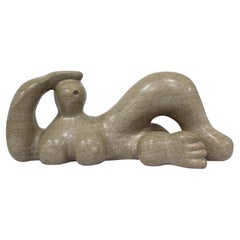 Mid Century Modern Abstract Reclining Figure Stone Sculpture Henry Moore Style