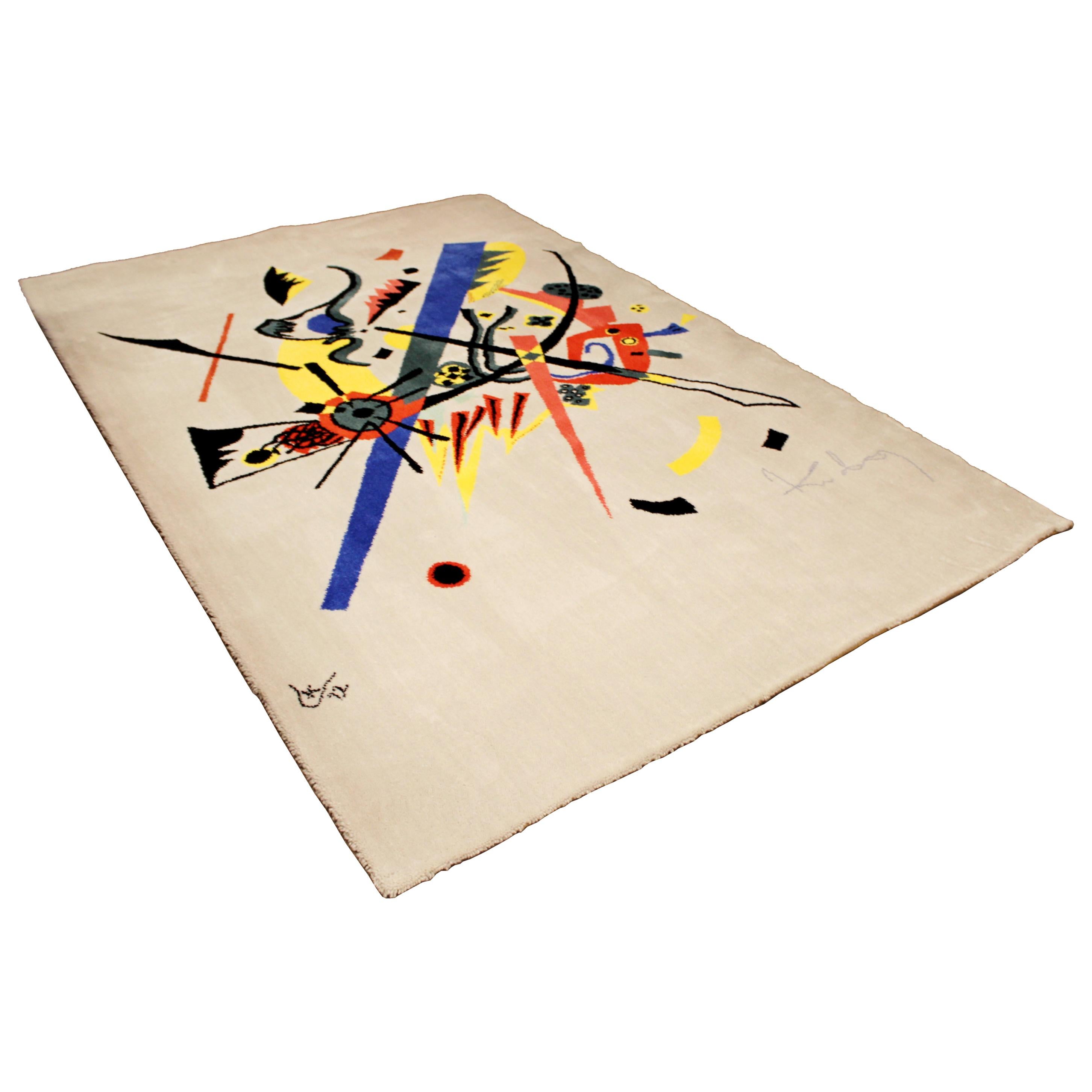Mid-Century Modern Abstract Rug Tapestry Inspired by Kandinsky Small Worlds