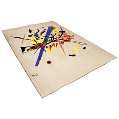 Mid-Century Modern Abstract Rug Tapestry Inspired by Kandinsky Small Worlds