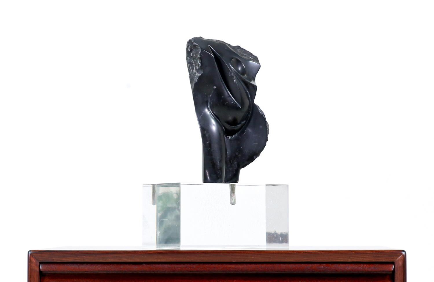 American Mid-Century Modern Abstract Stone Sculpture on Lucite Base For Sale