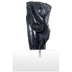 Scultura astratta in pietra di metà secolo su base in lucite