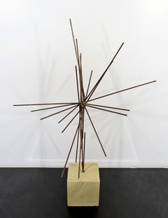 Mid-Century Modern Abstract Table Sculpture Signed Brass on Stone, 1976