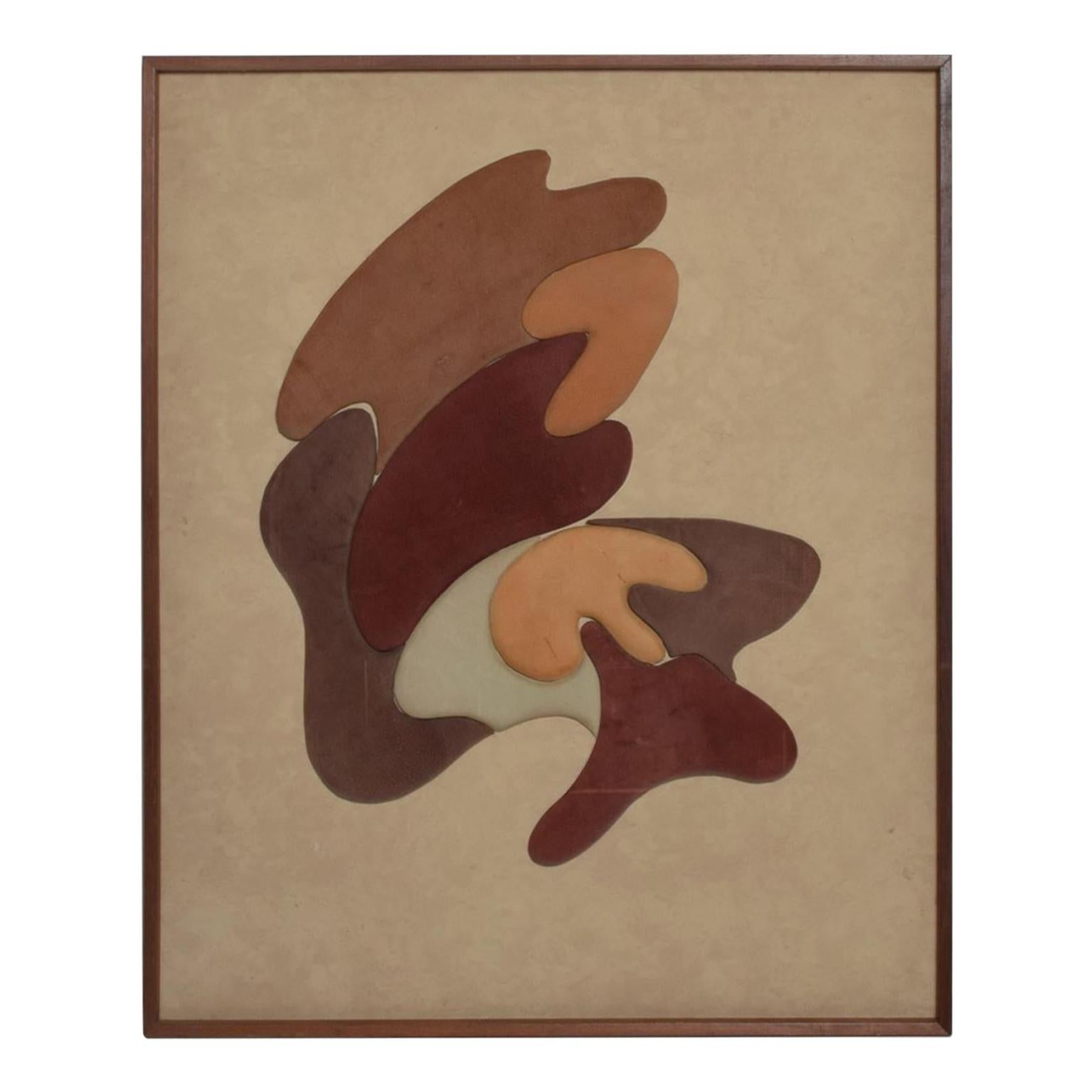 Mid-Century Modern Abstract Wall Art in Suede-Leather