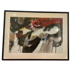 Mid Century Modern Abstract Watercolor by California Artist Caroline Harris