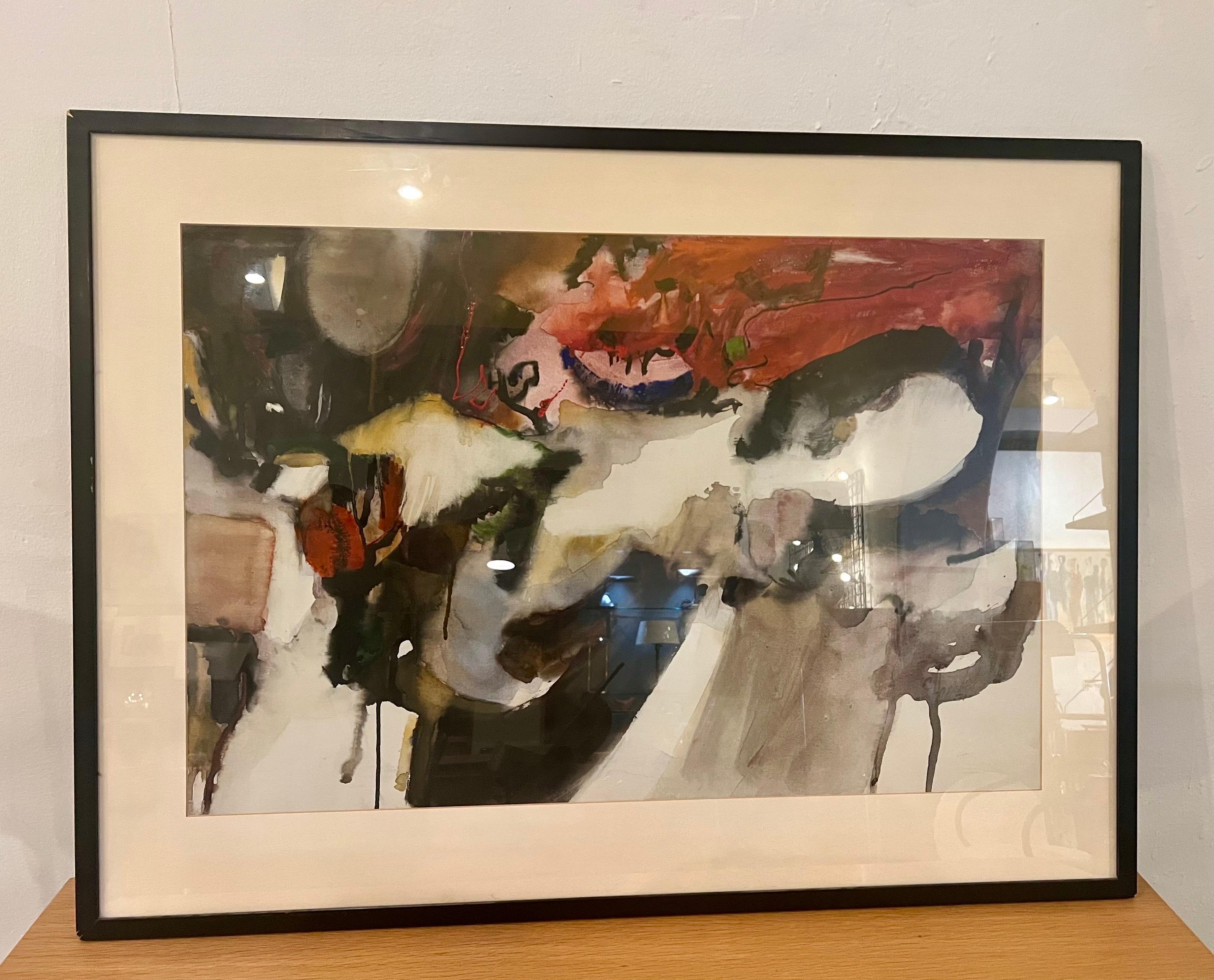 American Mid Century Modern Abstract Watercolor by California Artist Caroline Harris  For Sale
