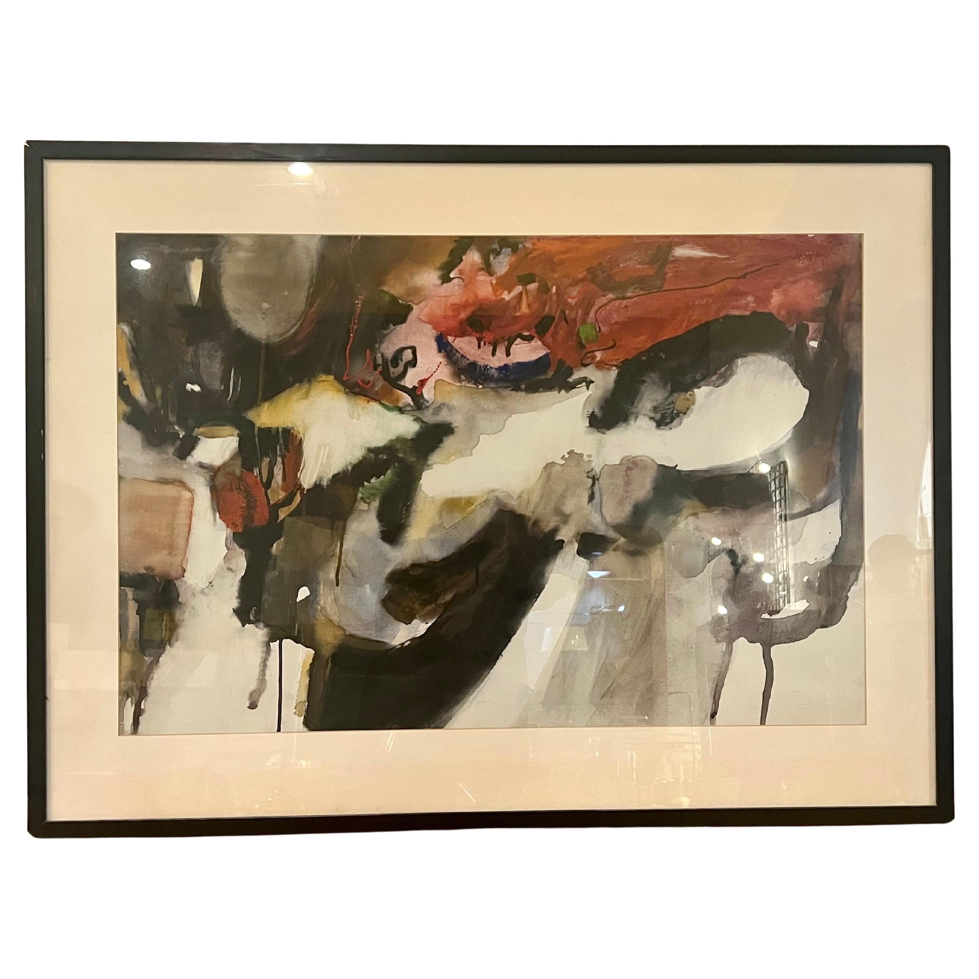 Mid Century Modern Abstract Watercolor by California Artist Caroline Harris  For Sale