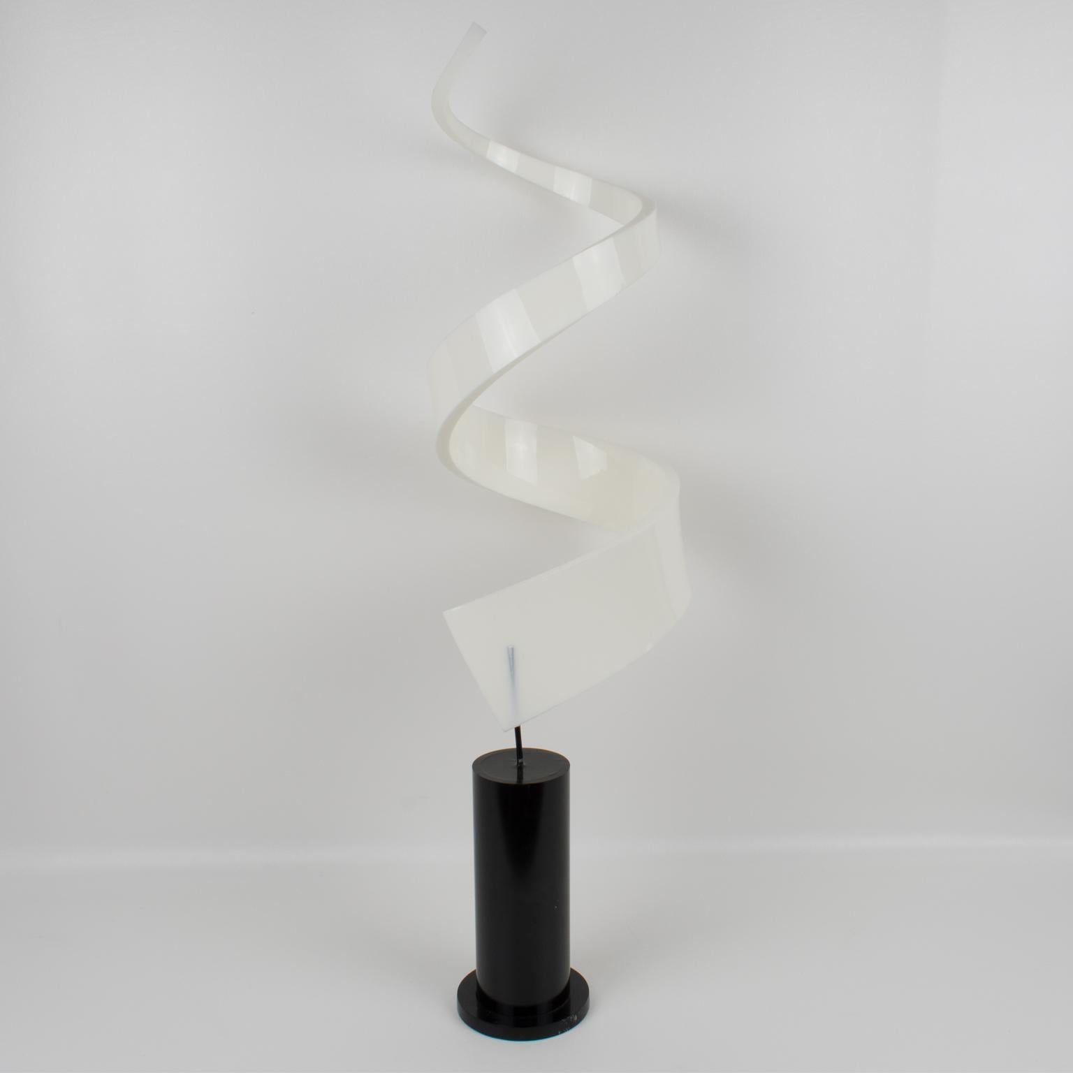 Acrylic Mid-Century Modern Abstract White Lucite Swirl Sculpture For Sale
