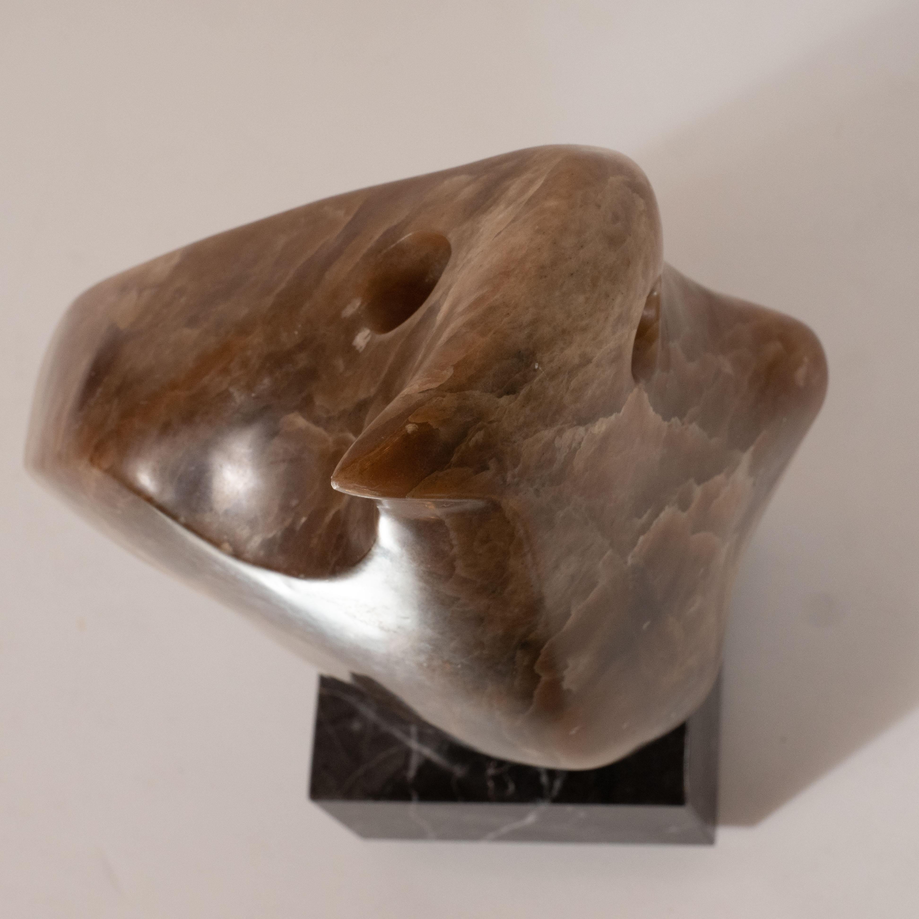 Mid-Century Modern Abstracted Exotic Marble Bird Sculpture w/ Black Enamel Base 3