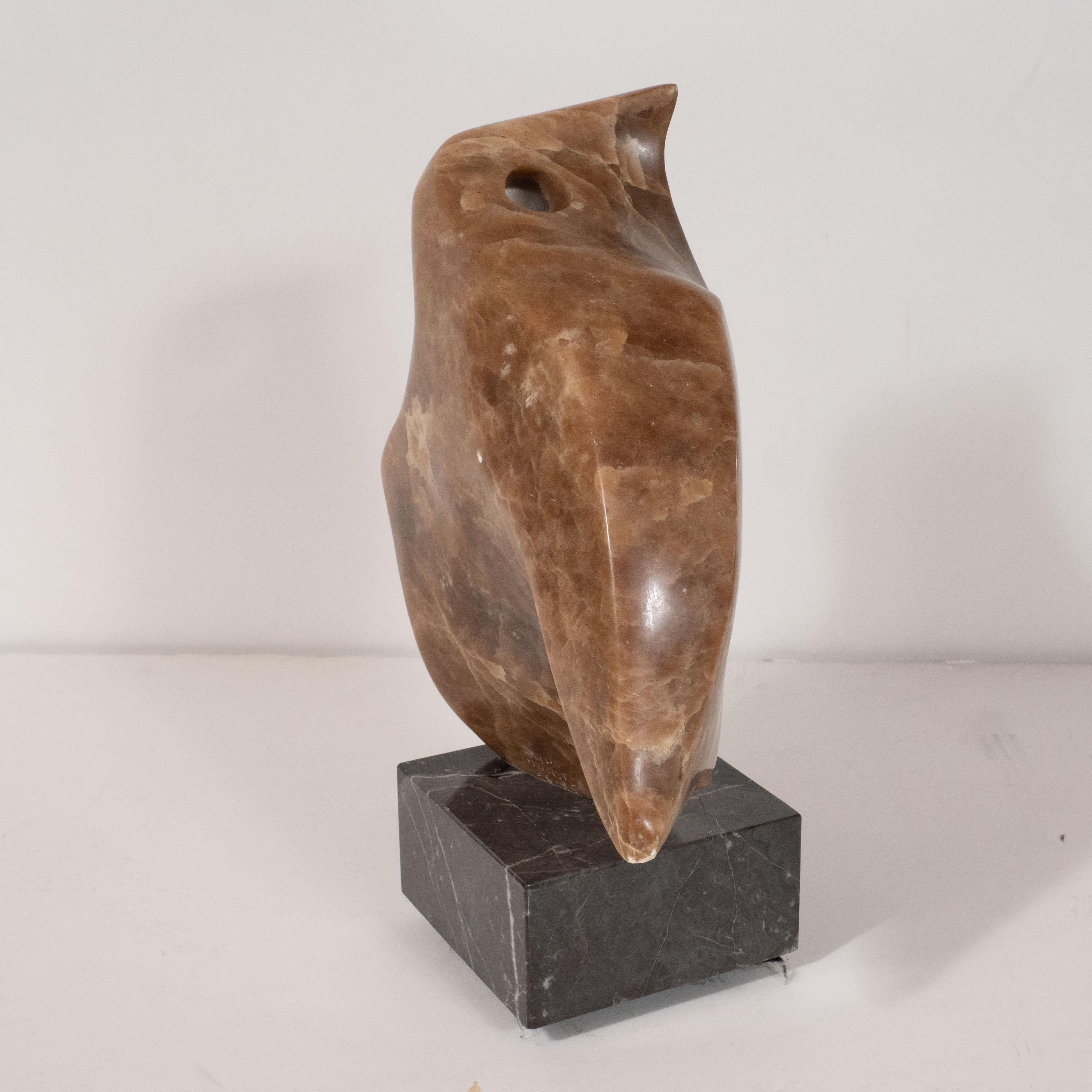 Mid-Century Modern Abstracted Exotic Marble Bird Sculpture w/ Black Enamel Base 2