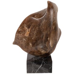 Mid-Century Modern Abstracted Exotic Marble Bird Sculpture w/ Black Enamel Base