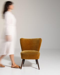Mid-Century Modern Accent Chair, Yellow Wood & Fabric, Denmark, 1930s