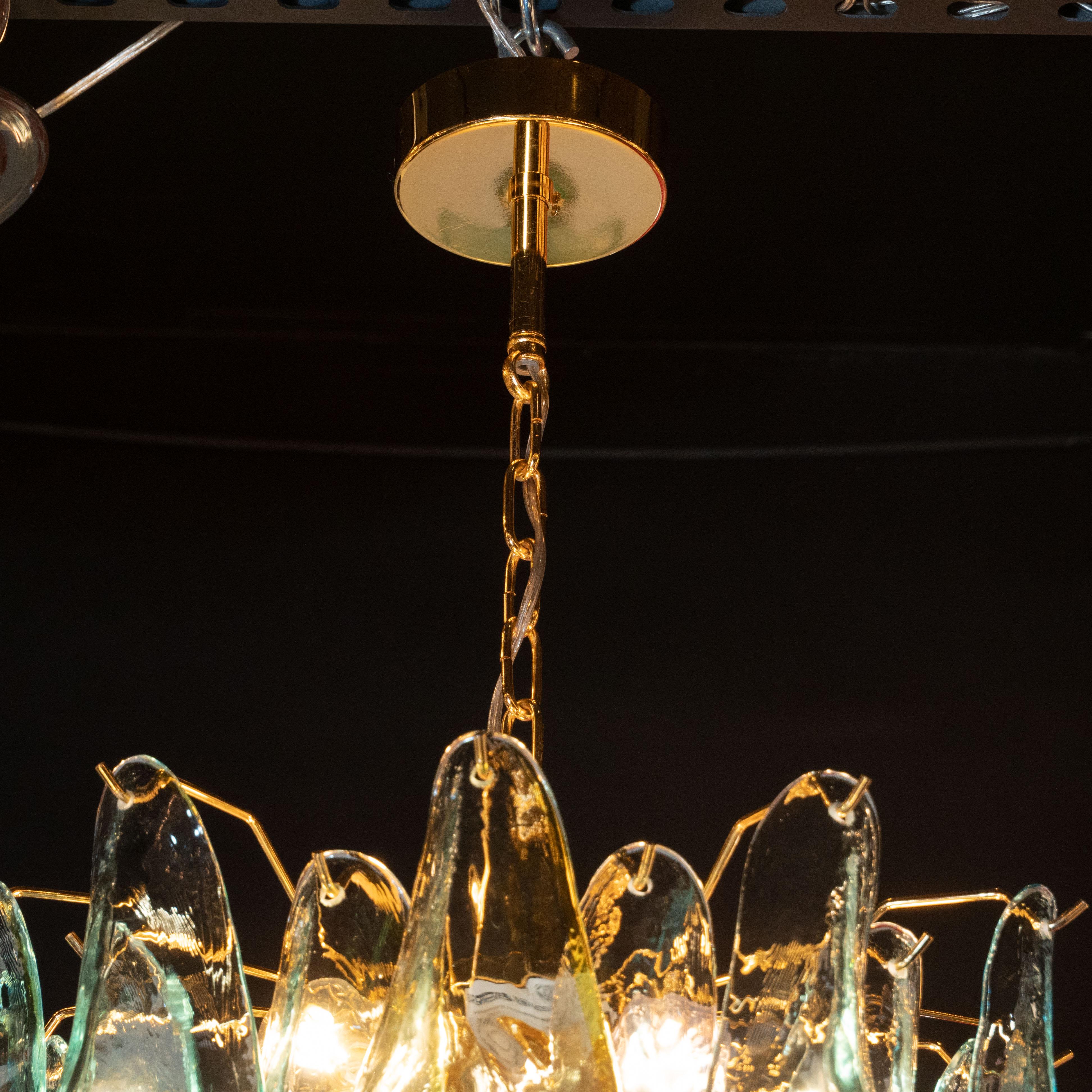 Mid-Century Modern Acqua Glass Peacock Chandelier by Barbini with Brass Fittings In Excellent Condition In New York, NY