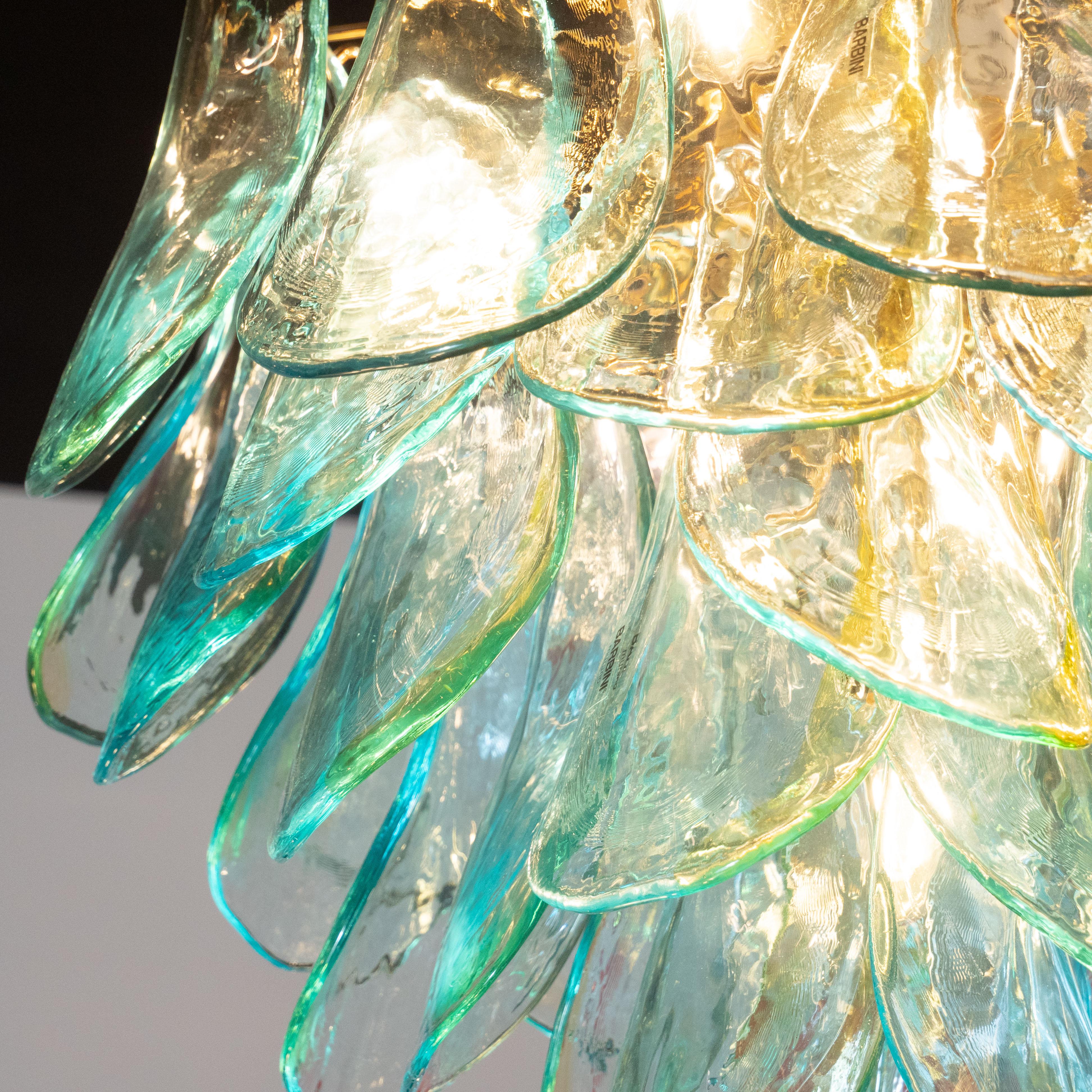 Mid-Century Modern Acqua Glass Peacock Chandelier by Barbini with Brass Fittings 3