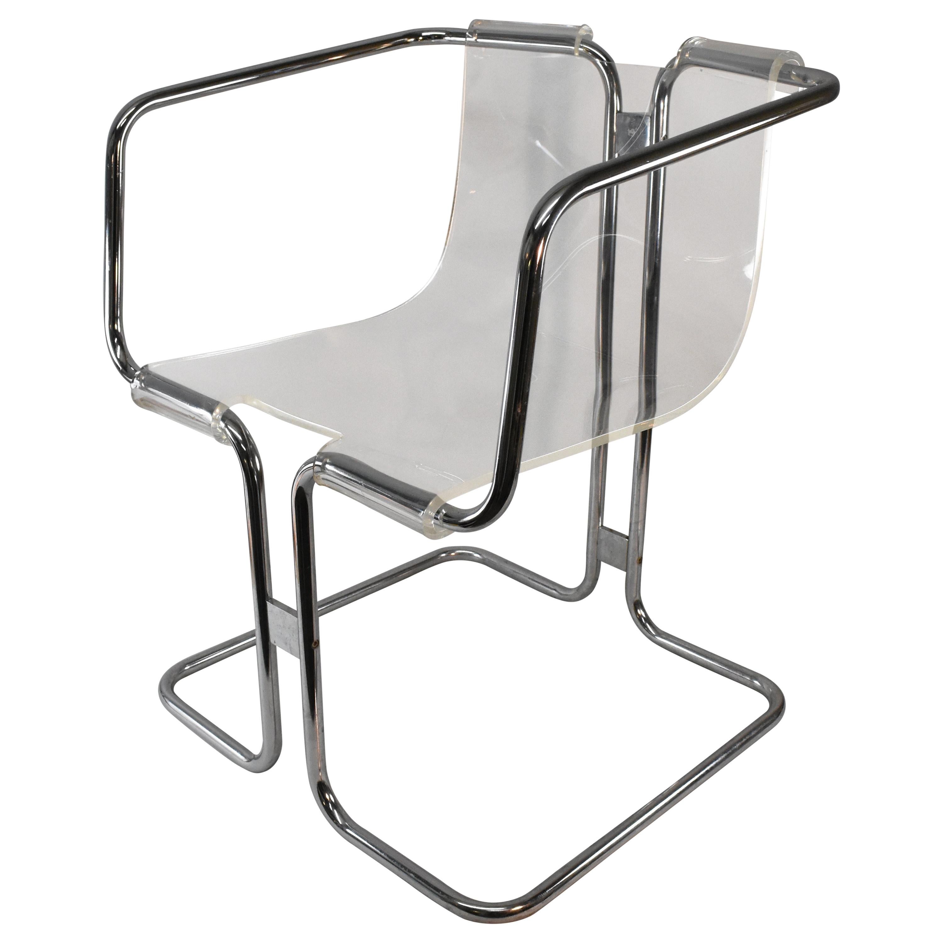 Mid-Century Modern Acrylic and Chrome Armchair