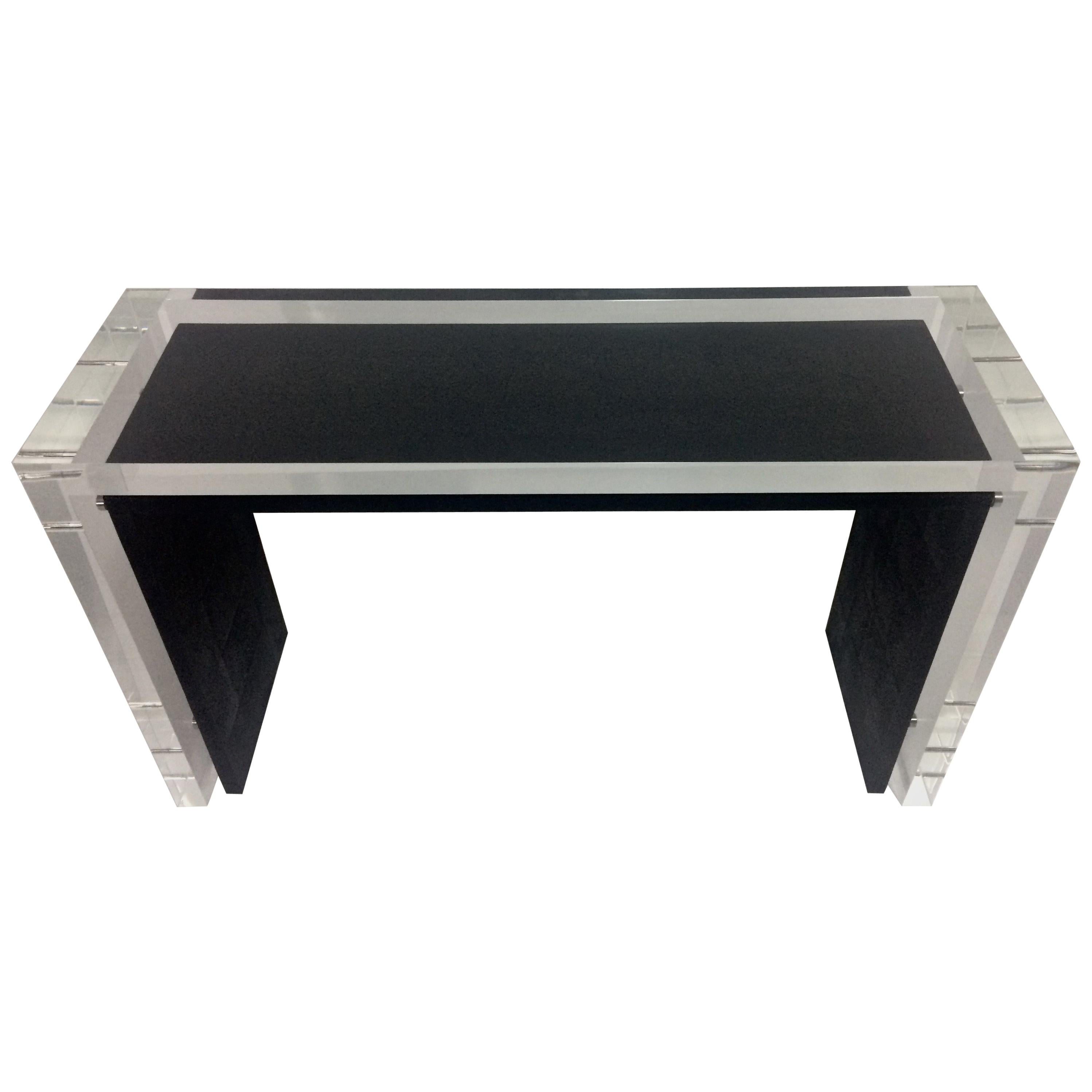 Mid-Century Modern Acrylic and Natural Shagreen Waterfall Console, In Stock For Sale