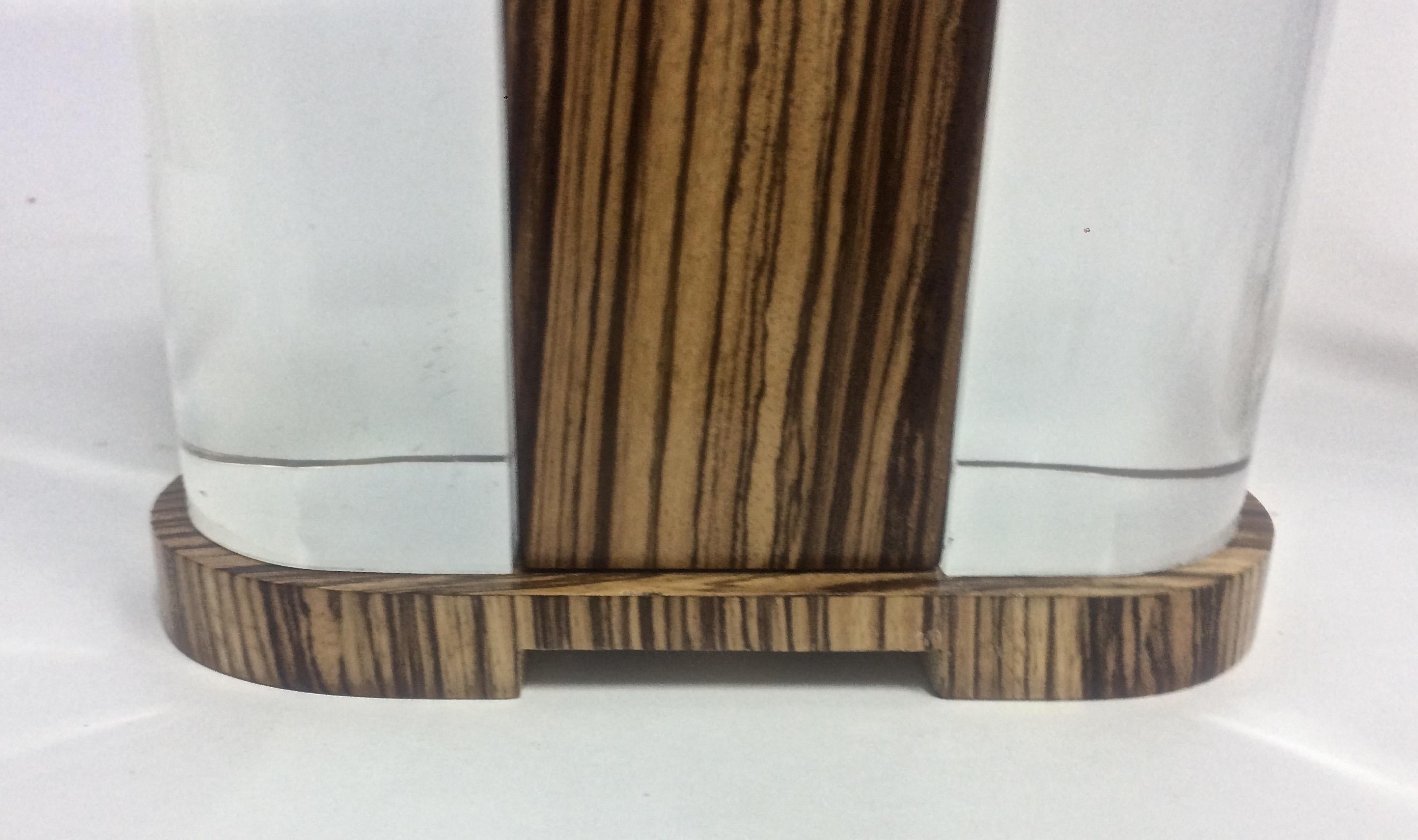 Mid-Century Modern Acrylic and Zebra Wood Pair of Lamps, in Stock In New Condition For Sale In Las Vegas, NV