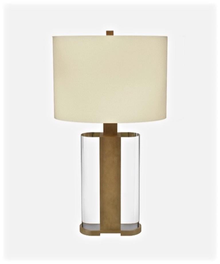 Contemporary Mid-Century Modern Acrylic and Zebra Wood Pair of Lamps, in Stock For Sale