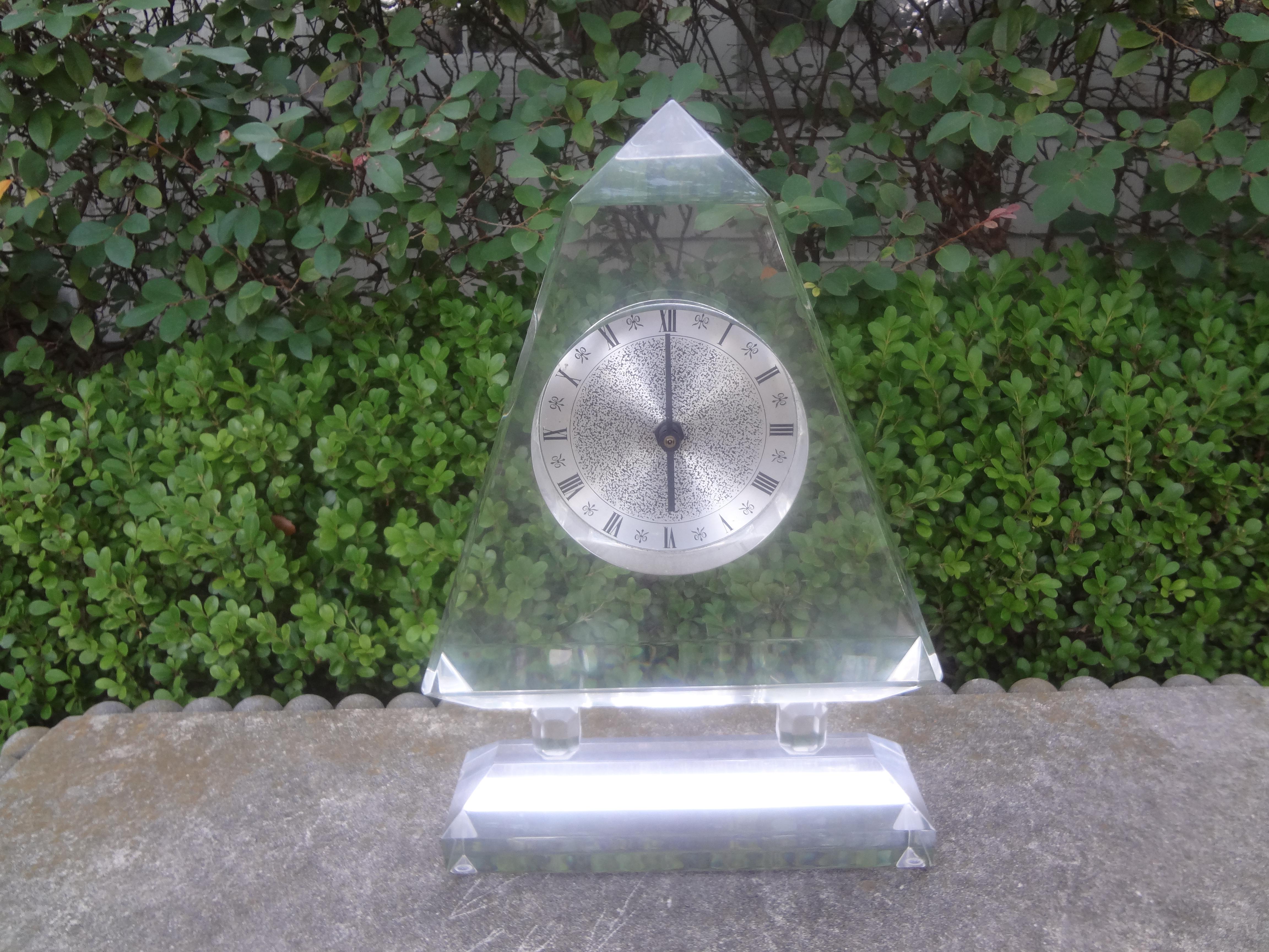 Late 20th Century Mid Century Modern Neoclassical Style Acrylic Clock For Sale