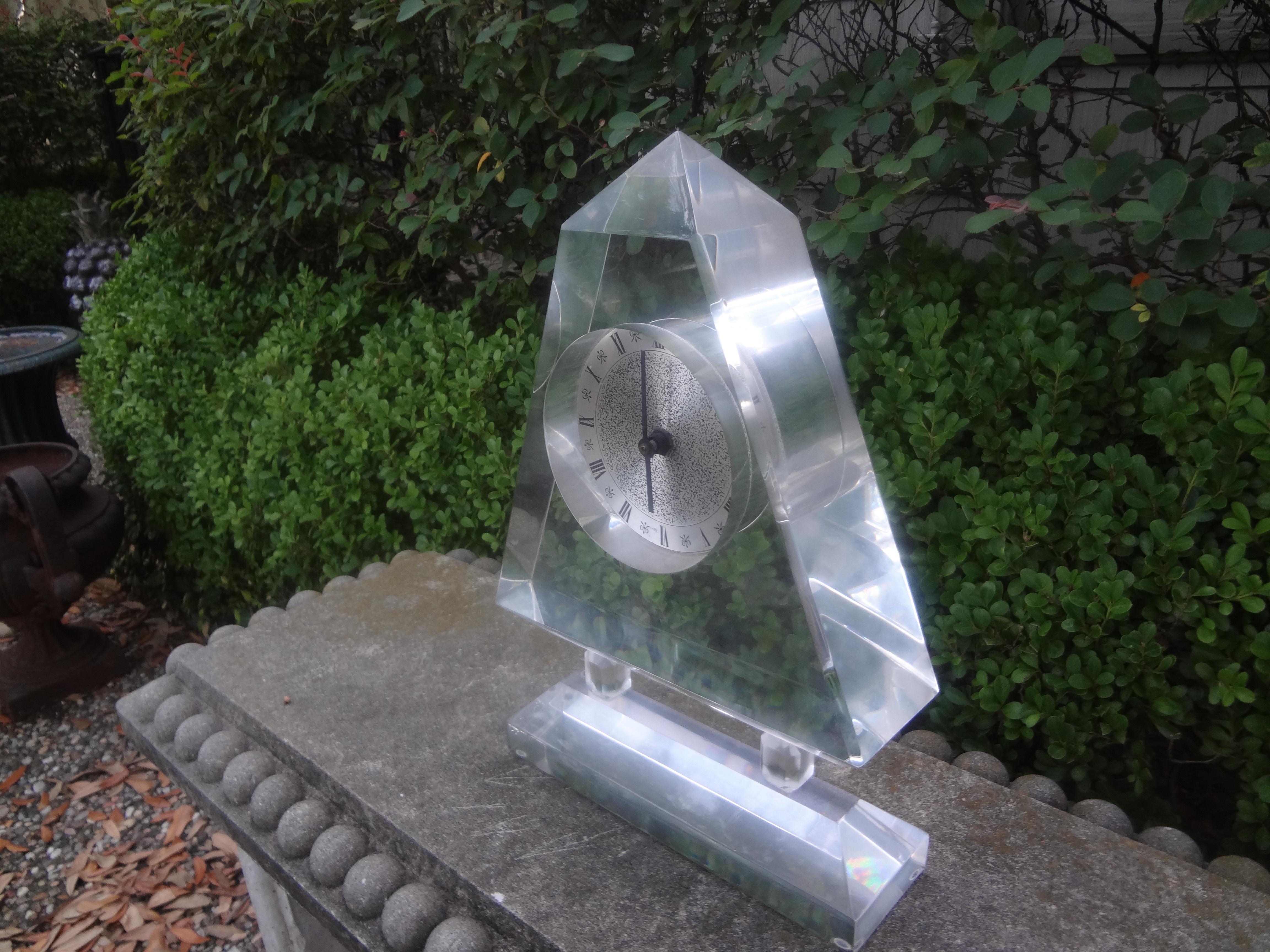 Mid Century Modern Neoclassical Style Acrylic Clock For Sale 1