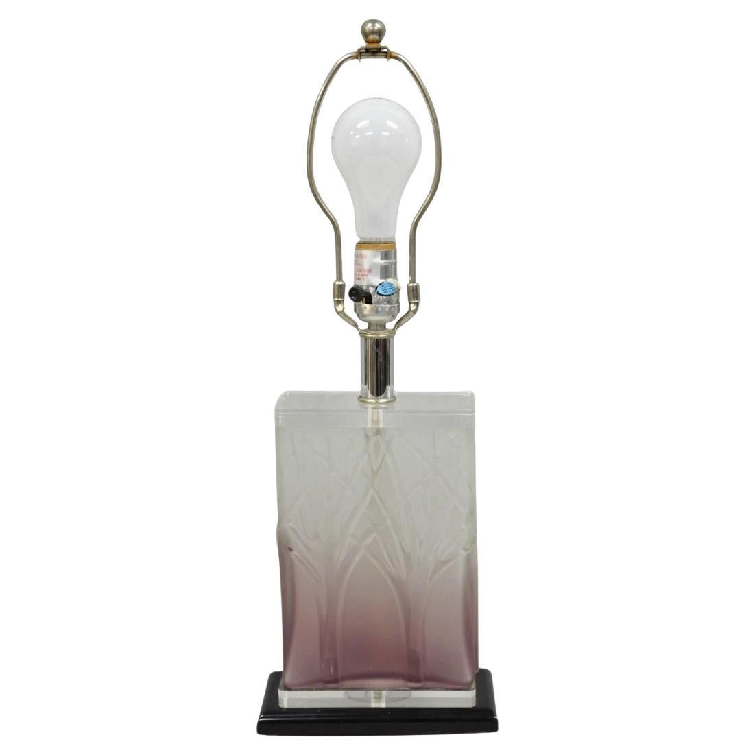 Mid Century Modern Acrylic Lucite Purple "Tree of Life" Small Cube Table Lamp For Sale