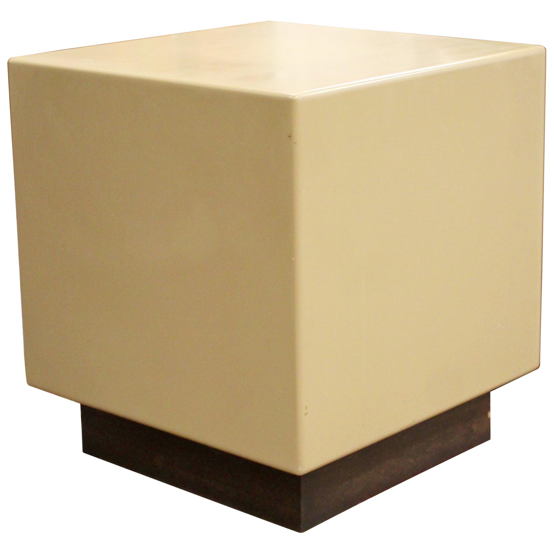 Mid-Century Modern Acrylic Metro Cube Side End Table on Plinth Base