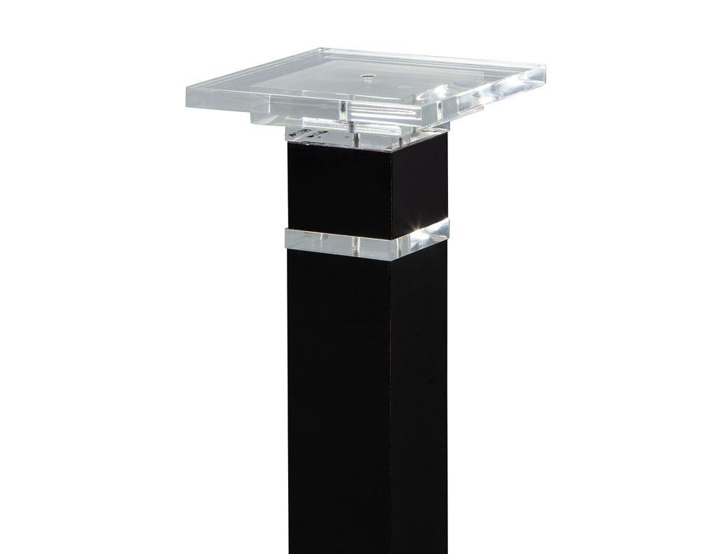 Mid-Century Modern acrylic pedestal Stand. Amazing vintage Mid-Century Modern design in original condition. Solid construction offers a secure and safe display for your art, statues or vases. Sleek high gloss black lacquer finish with beautifully