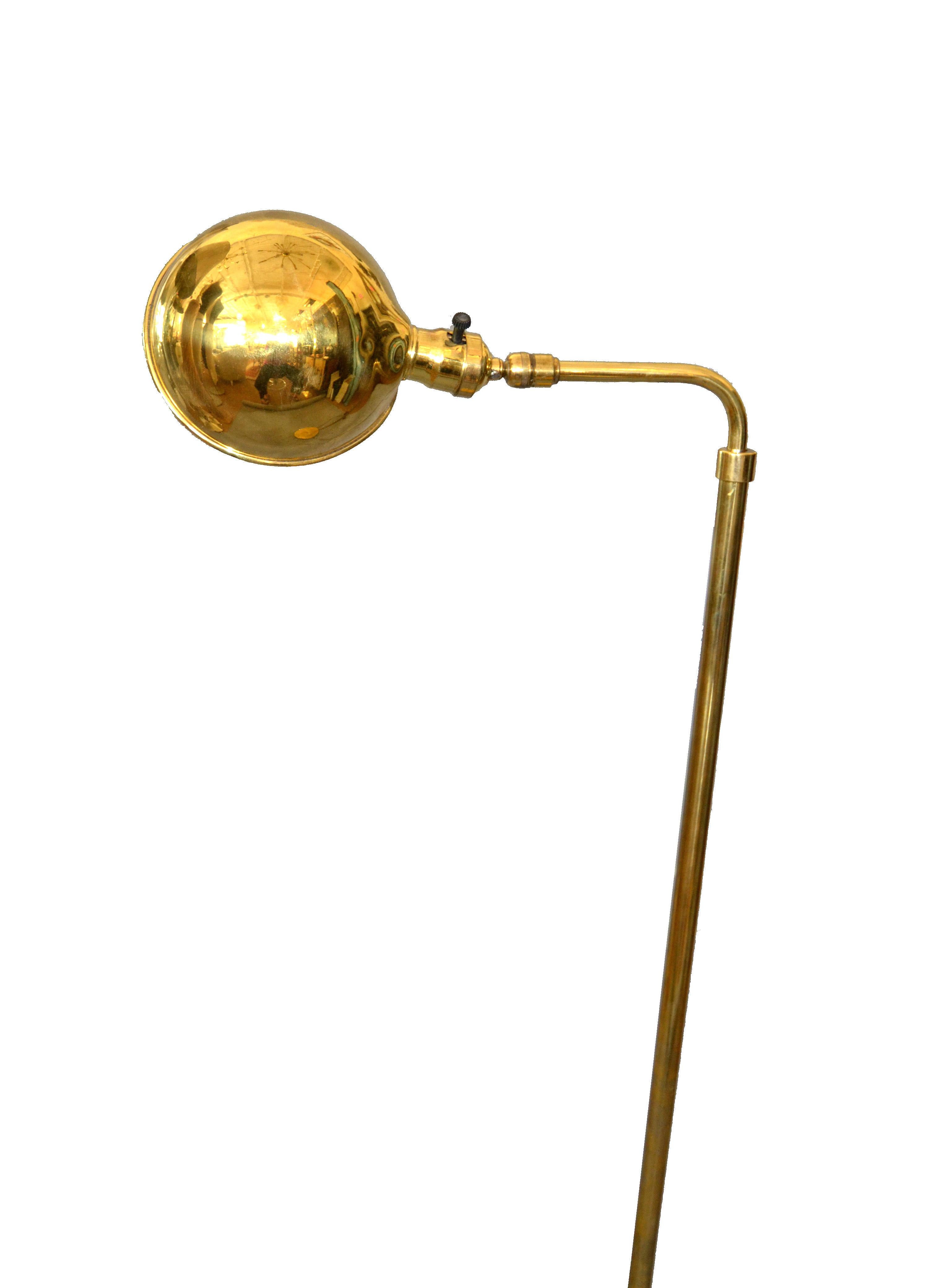 Metal Mid-Century Modern Adjustable American Vintage Brass Floor or Reading Lamp