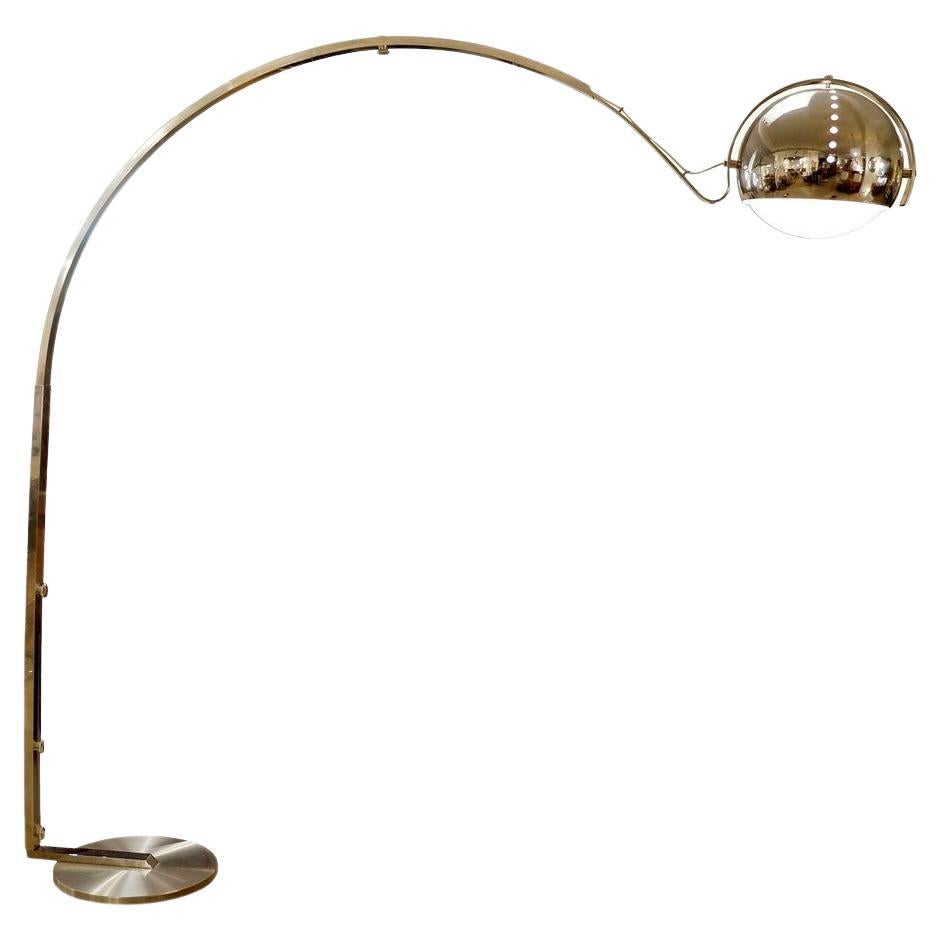 Mid Century Modern adjustable arc floor lamp in brushed chrome - italy 1970s