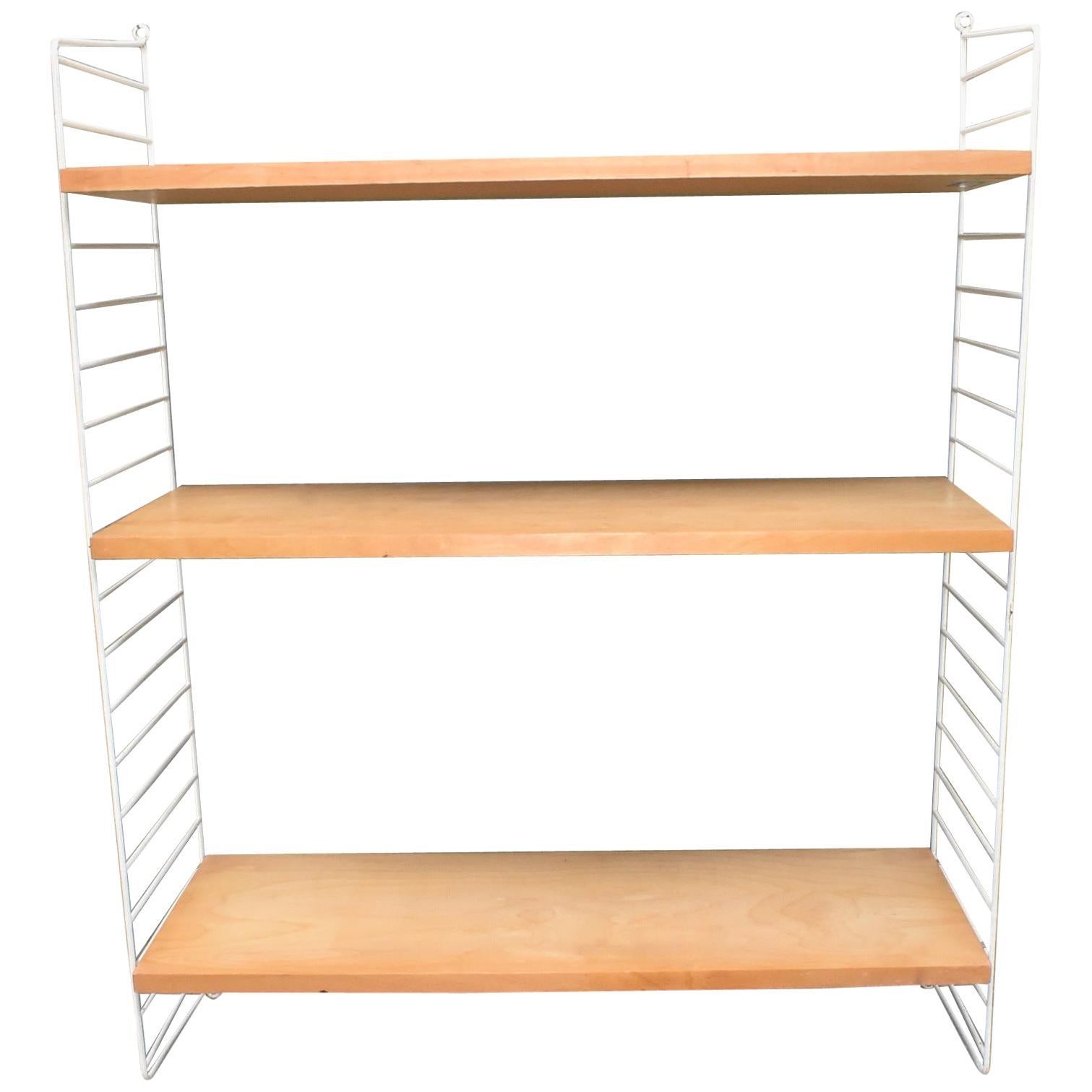 Mid-Century Modern Adjustable Birch & Coated Wire Wall Shelves by String Sweden For Sale