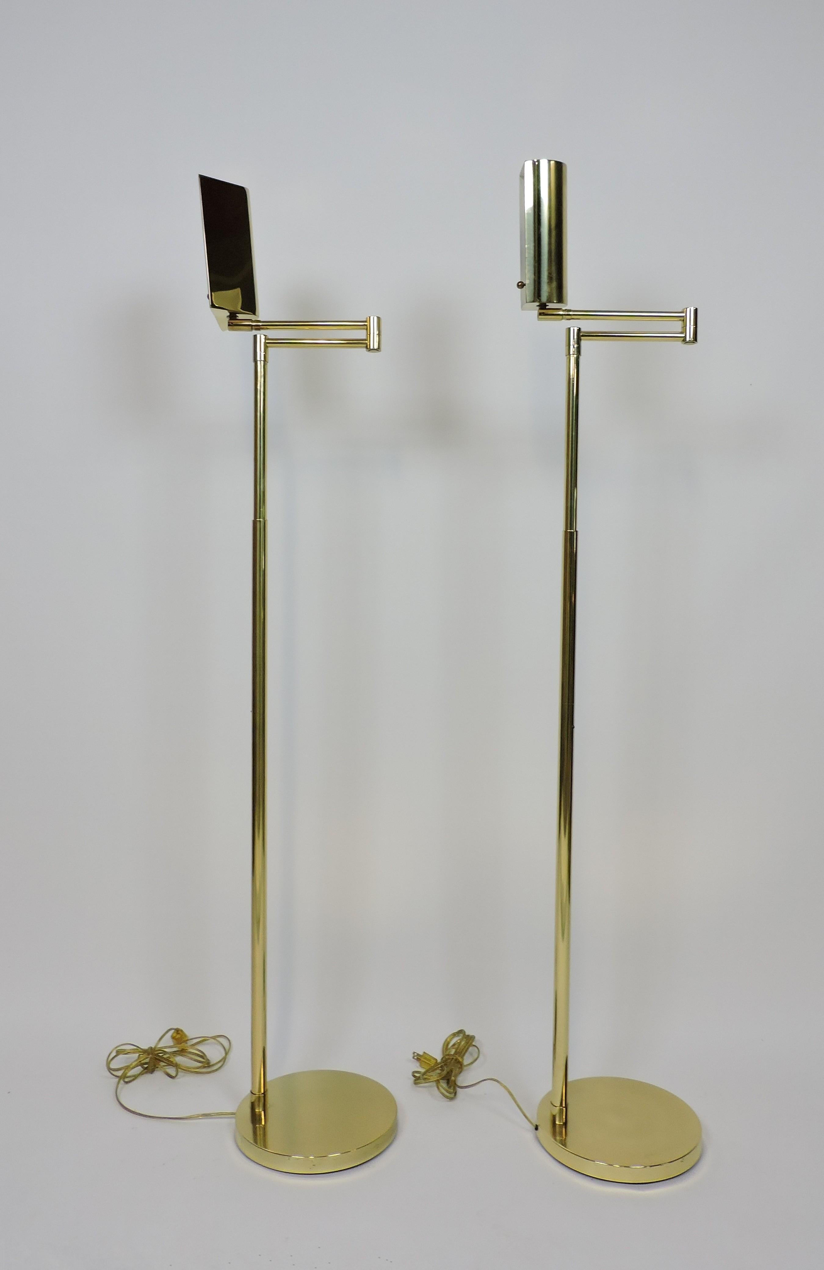 American Mid-Century Modern Adjustable Brass Floor Lamp Koch & Lowy Style, Two Available