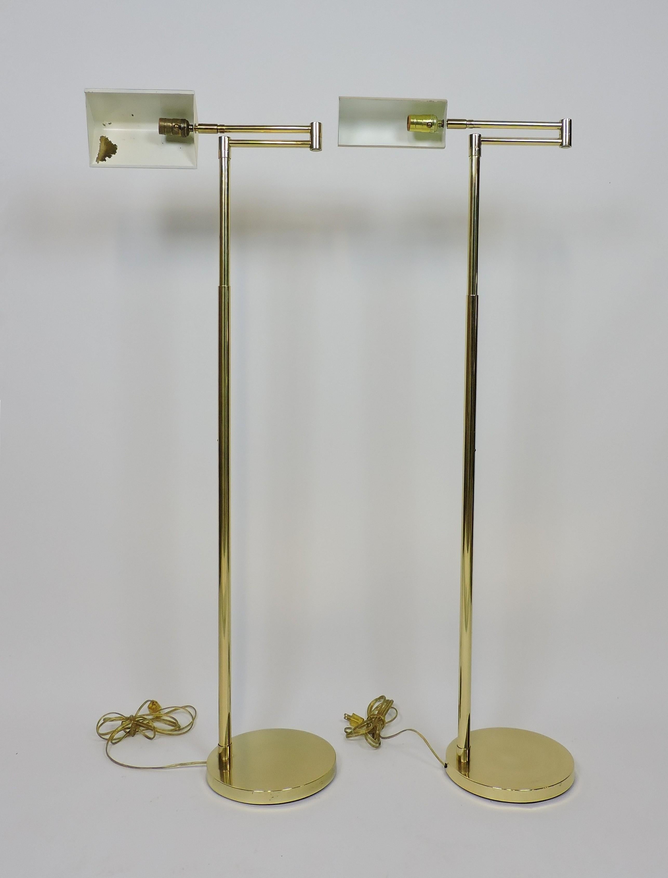 Mid-Century Modern Adjustable Brass Floor Lamp Koch & Lowy Style, Two Available In Good Condition In Chesterfield, NJ
