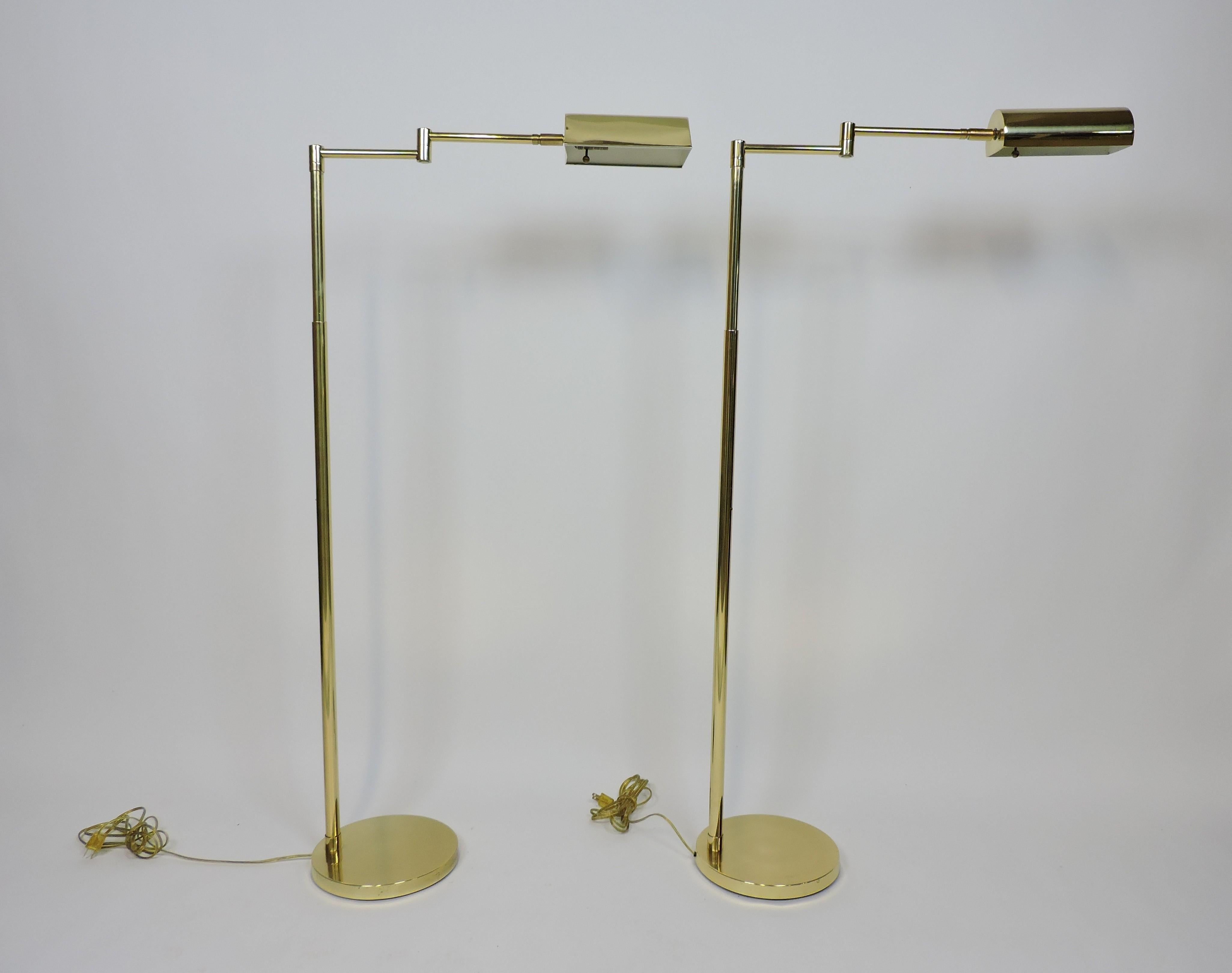 Late 20th Century Mid-Century Modern Adjustable Brass Floor Lamp Koch & Lowy Style, Two Available