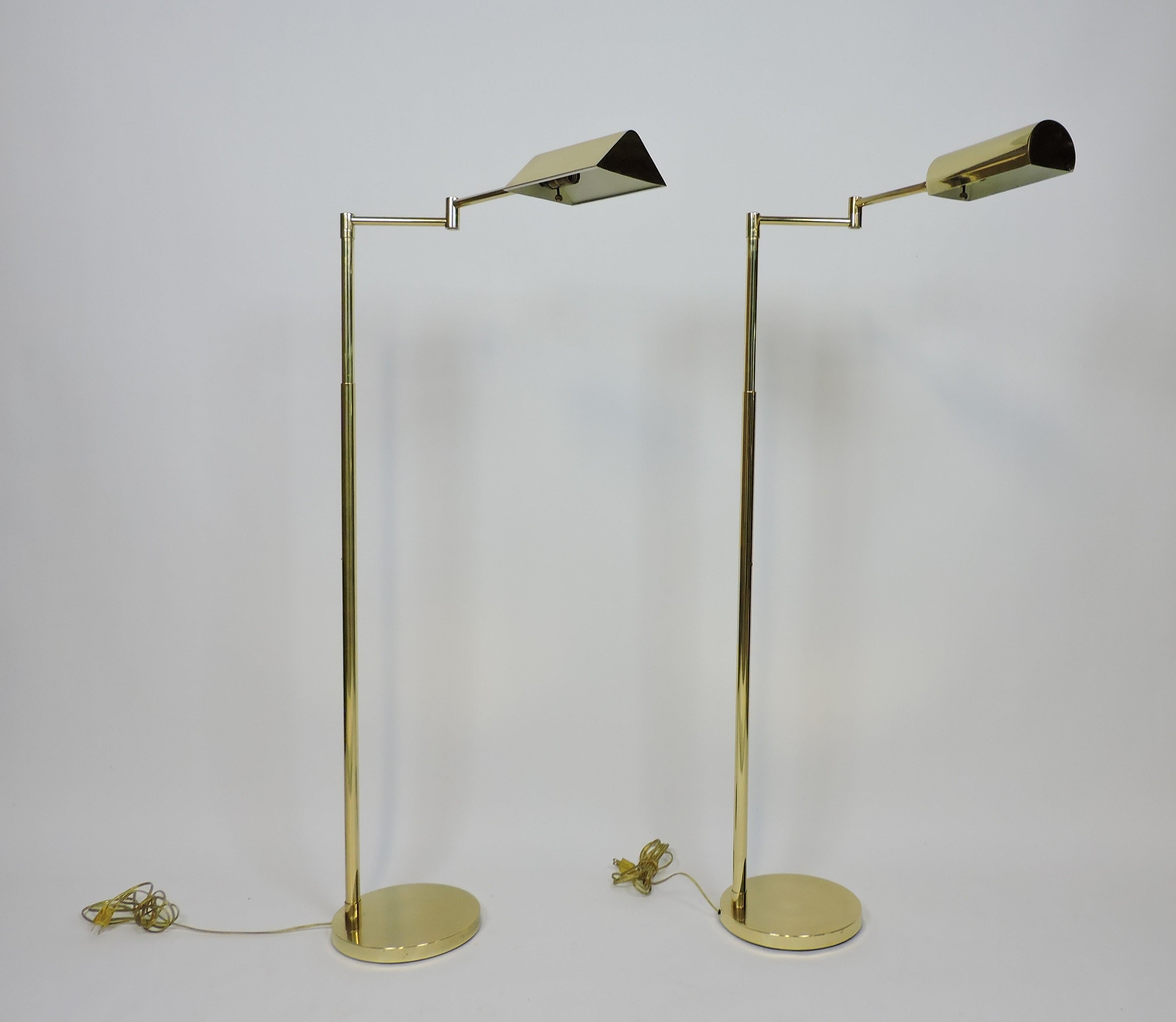 Mid-Century Modern Adjustable Brass Floor Lamp Koch & Lowy Style, Two Available 1