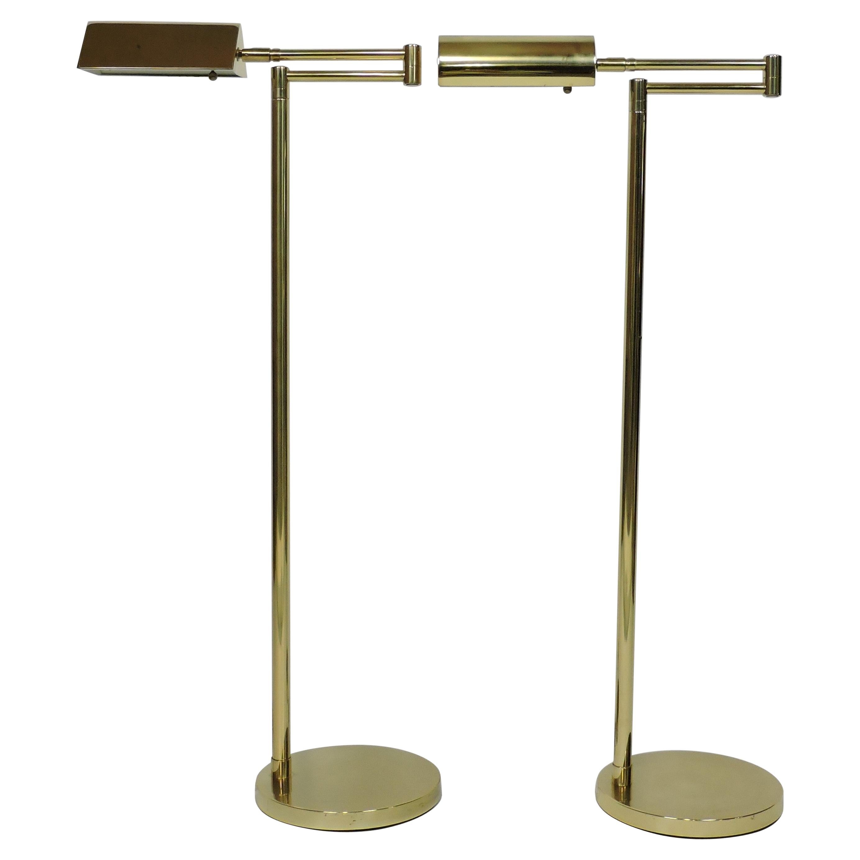 Mid-Century Modern Adjustable Brass Floor Lamp Koch & Lowy Style, Two Available