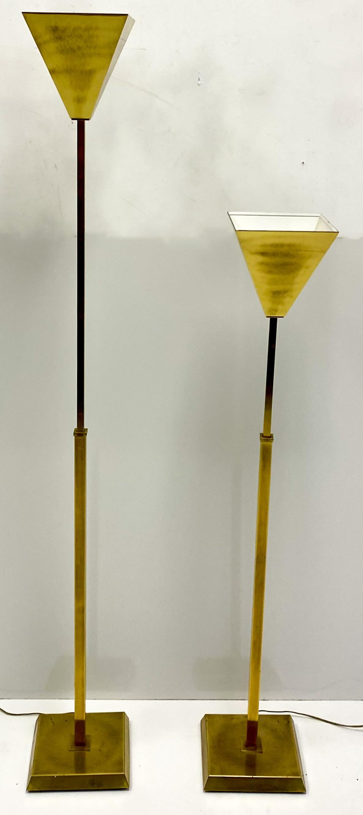 American Mid-Century Modern Adjustable Brass Floor Lamps With Uplight- Pair